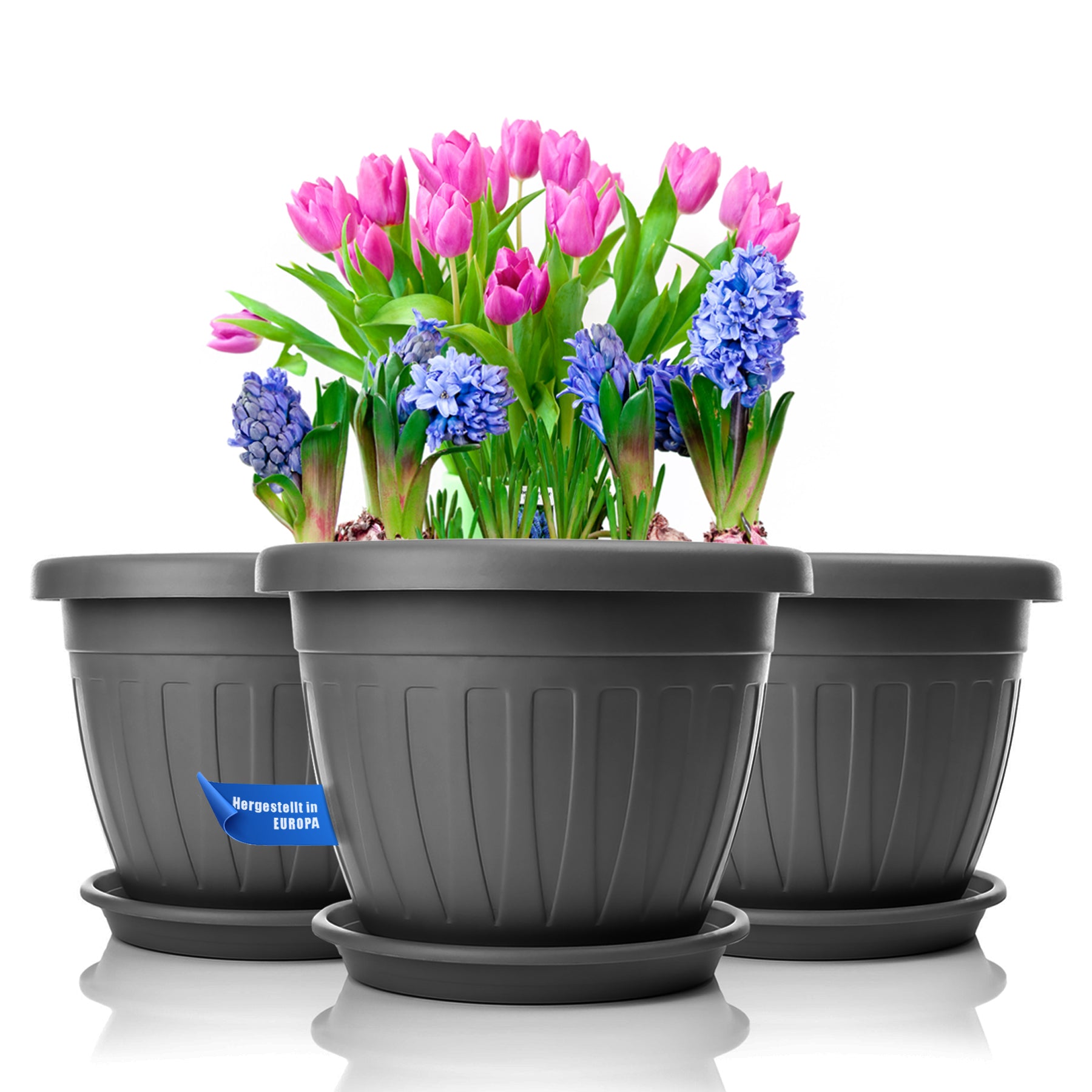 BigDean Garten Blumentopf anthrazit 33 cm mit Untersetzer