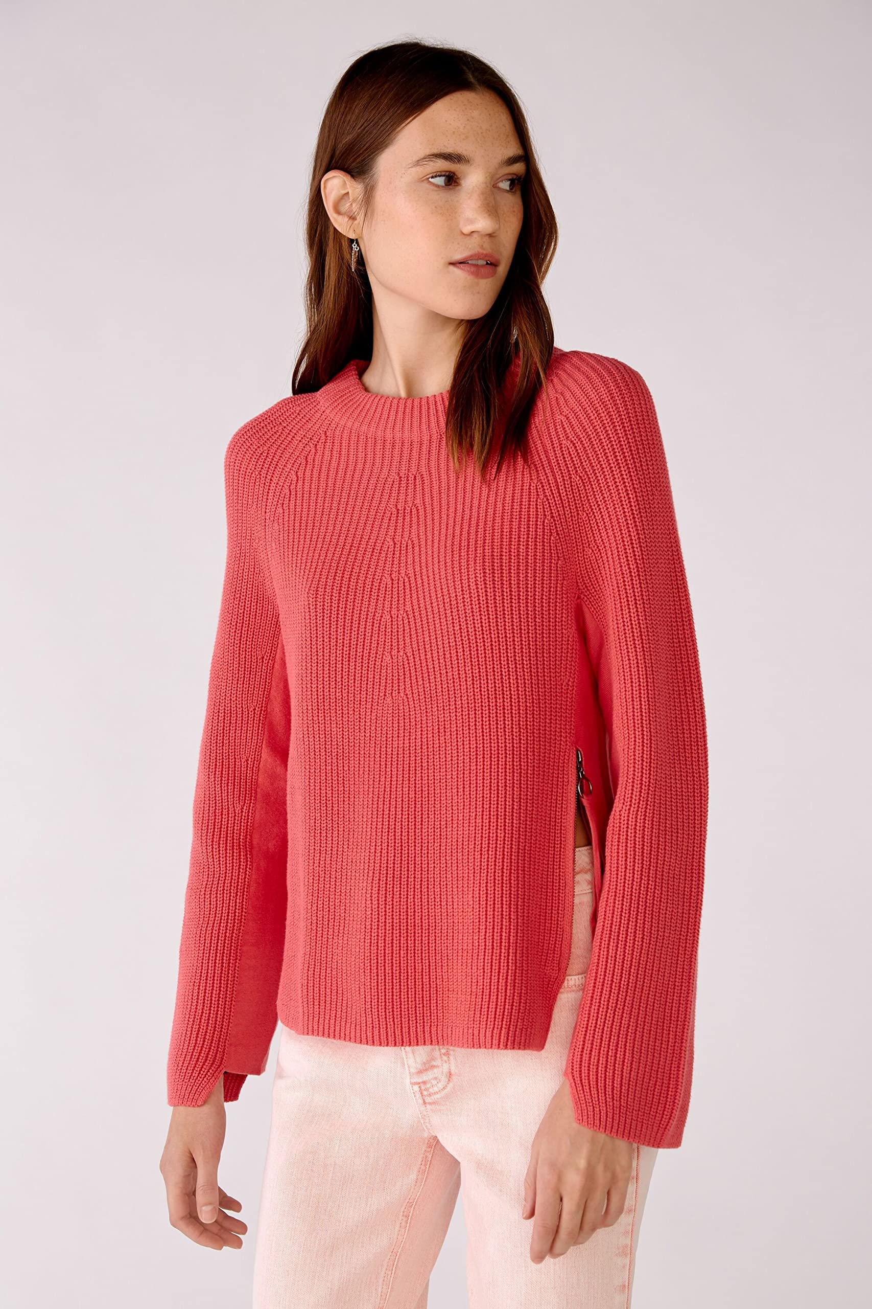 Oui Rubi Damen Pullover mit Reißverschluss Uni Baumwolle