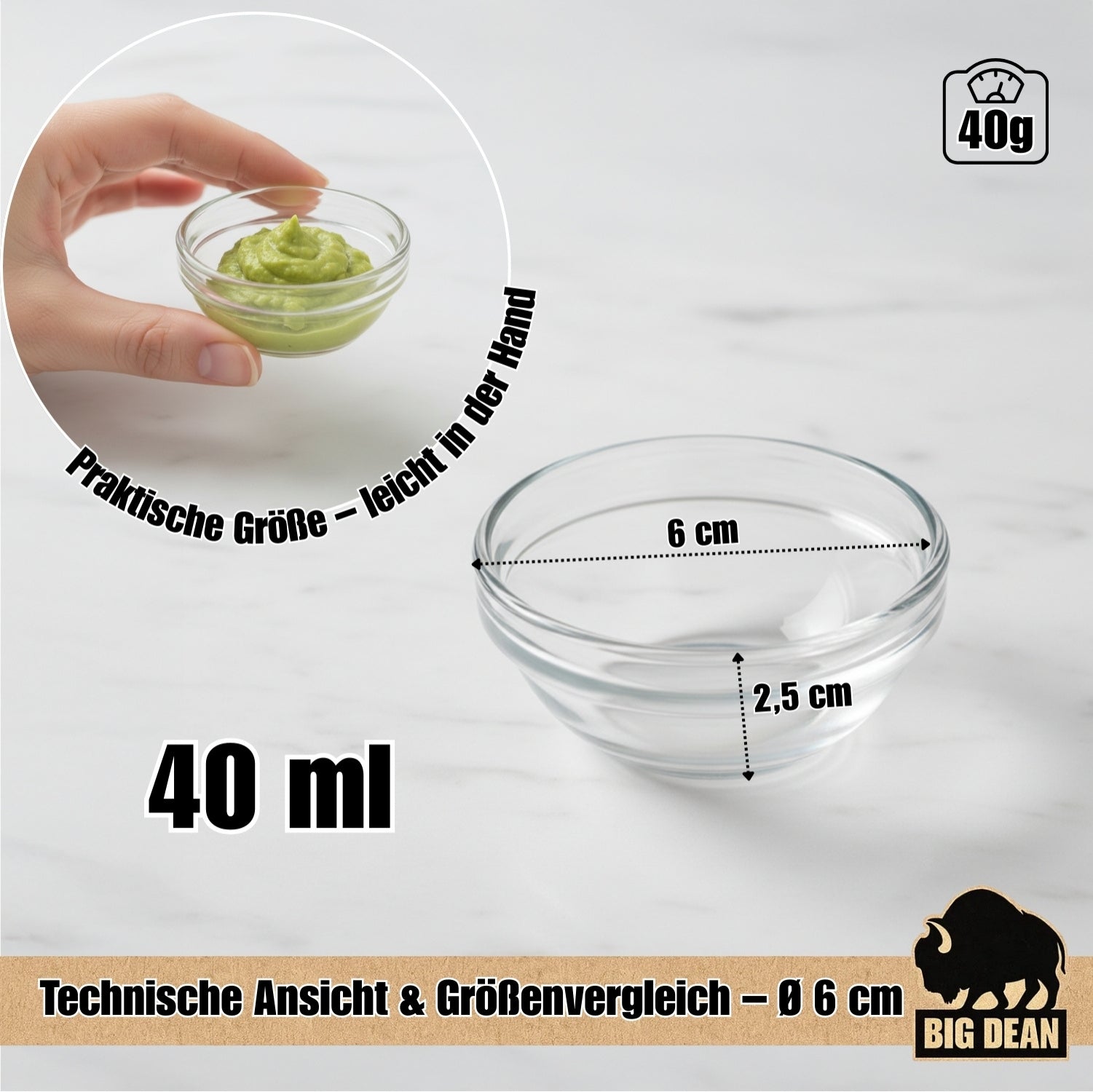 BigDean Küche Glasschüssel 6cm 40ml 18er Set Glas