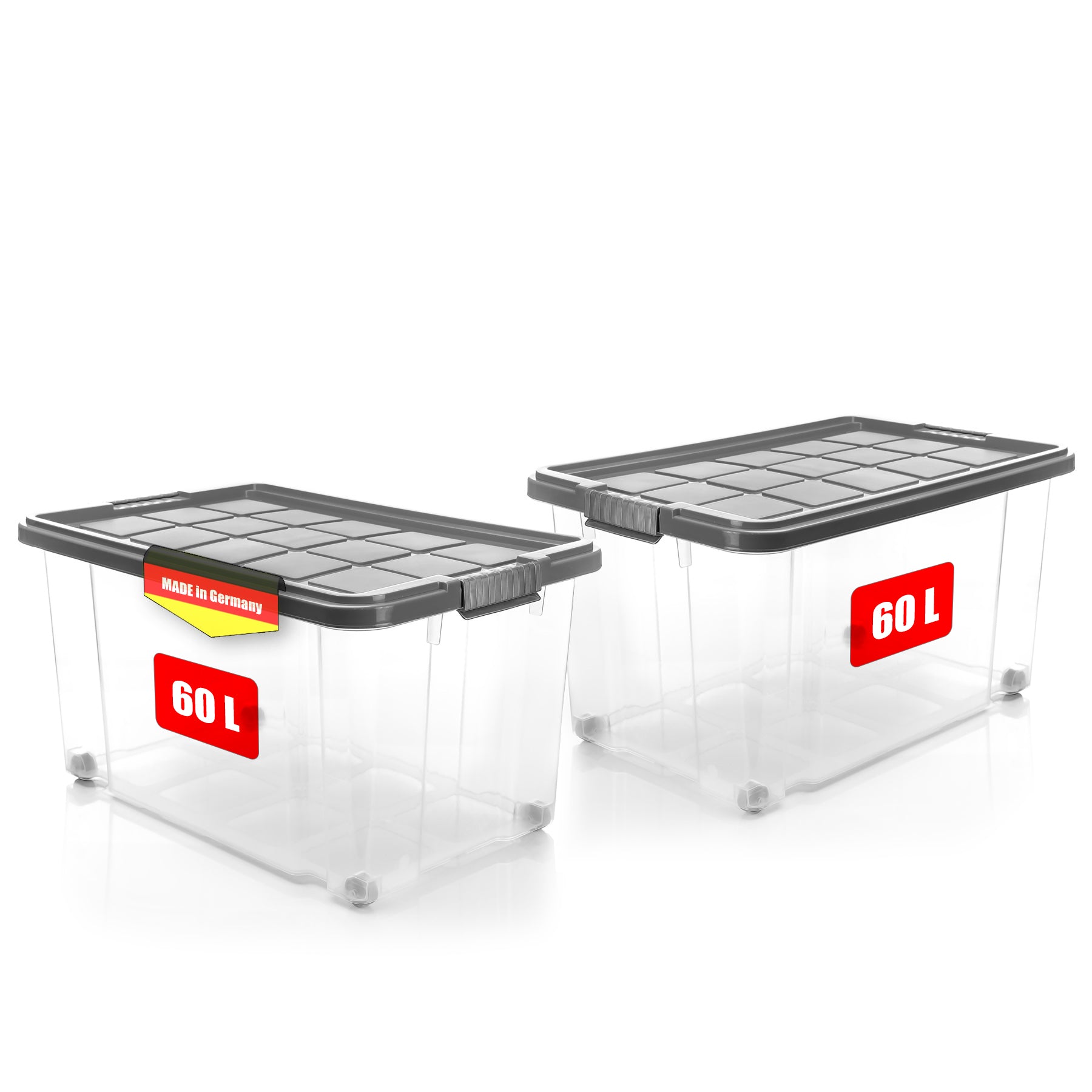 BigDean Aufbewahrungsbox 60L 2er Set stapelbar stahlgrau