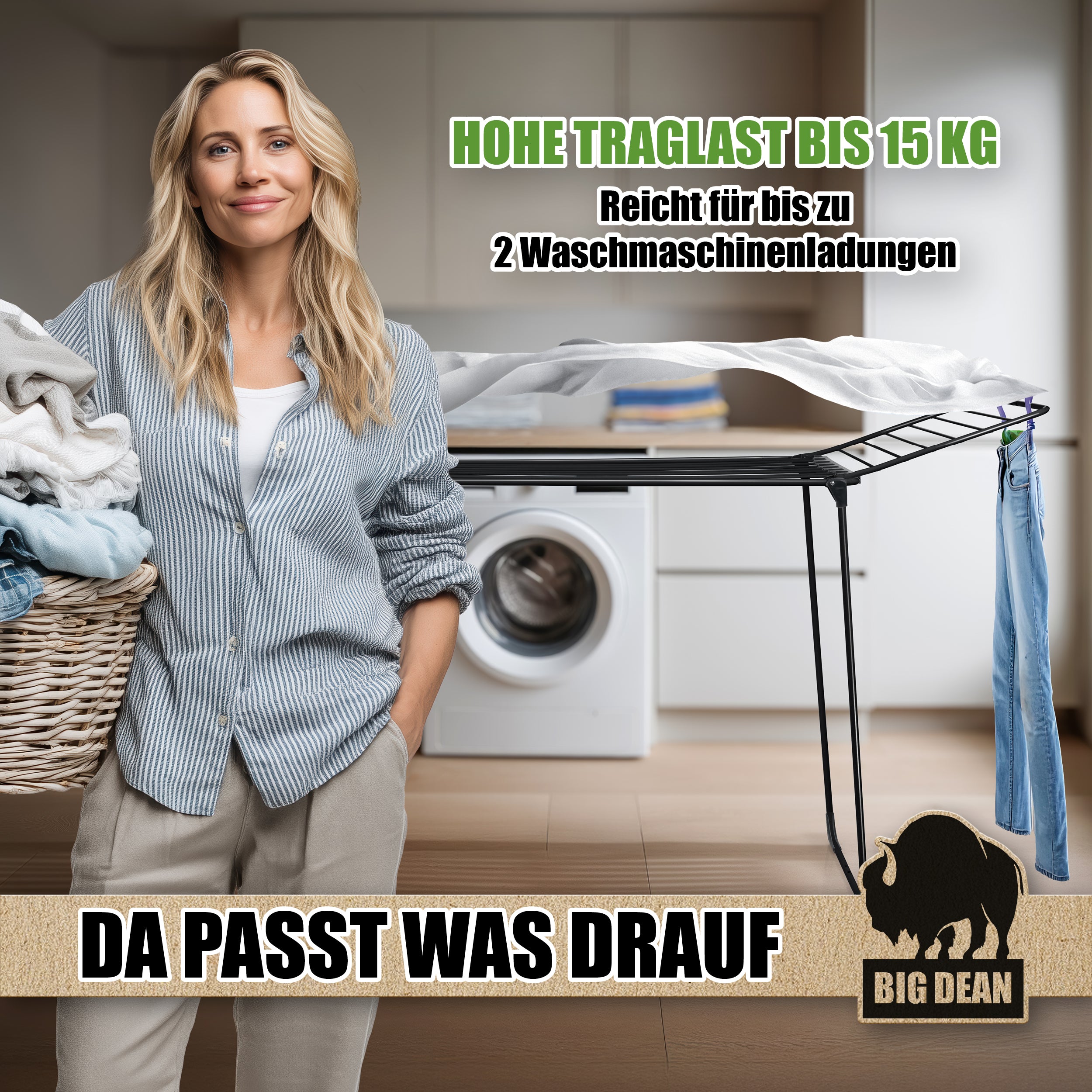 BigDean Wäscheständer 200 Schwarz 20m XXL extra hoch