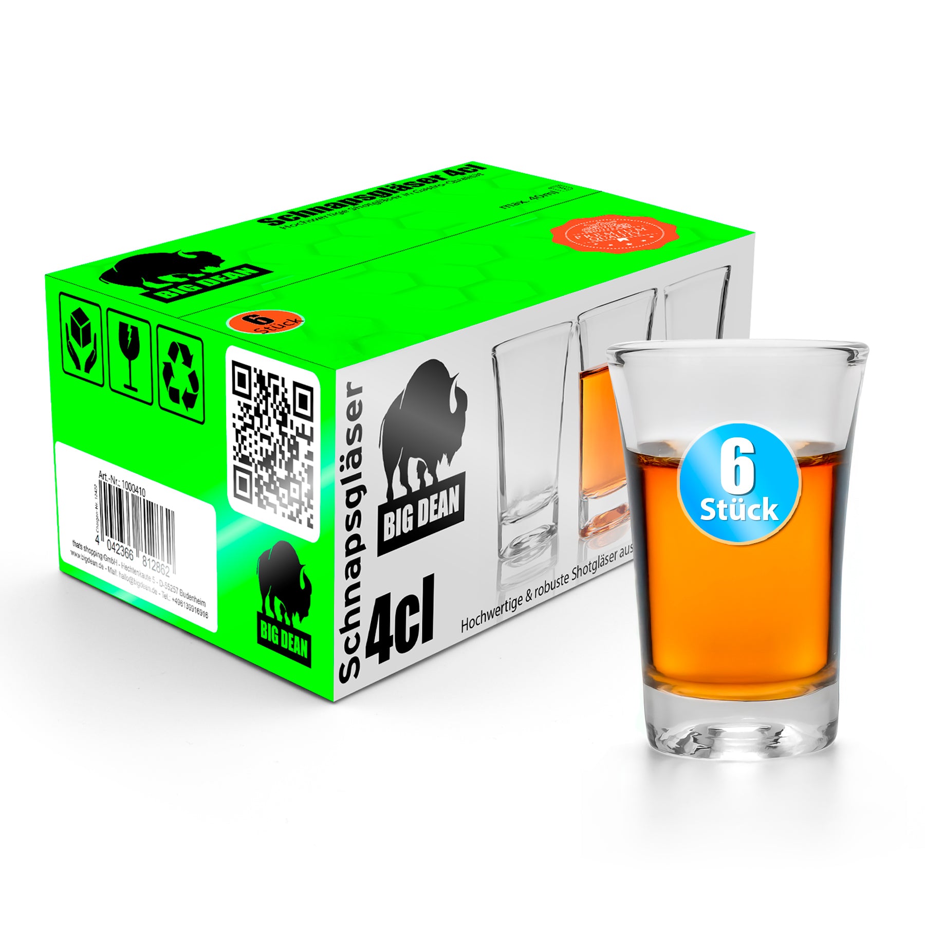 BigDean Schnapsgläser 4cl 6er Set Gastro Geschenkbox