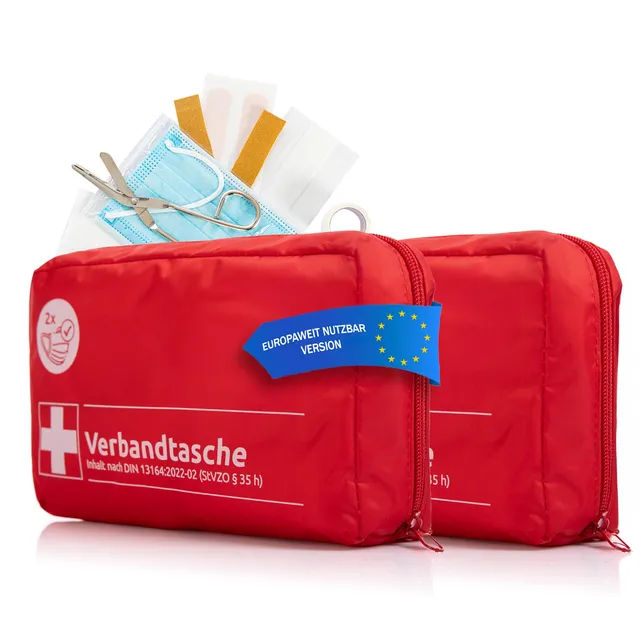 BigDean Verbandskasten DIN 13164 rot 2er Set Auto Erste Hilfe