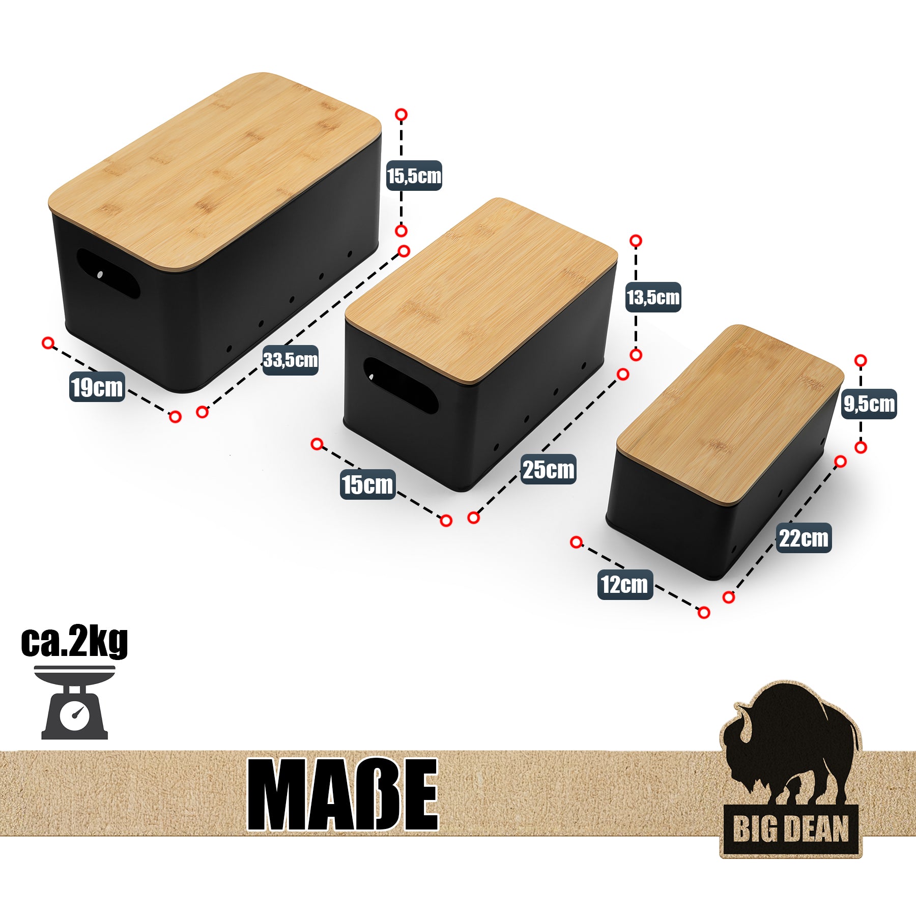 BigDean 3er Kartoffelbox Zwiebel Knoblauch Vorratsdosen Bambus