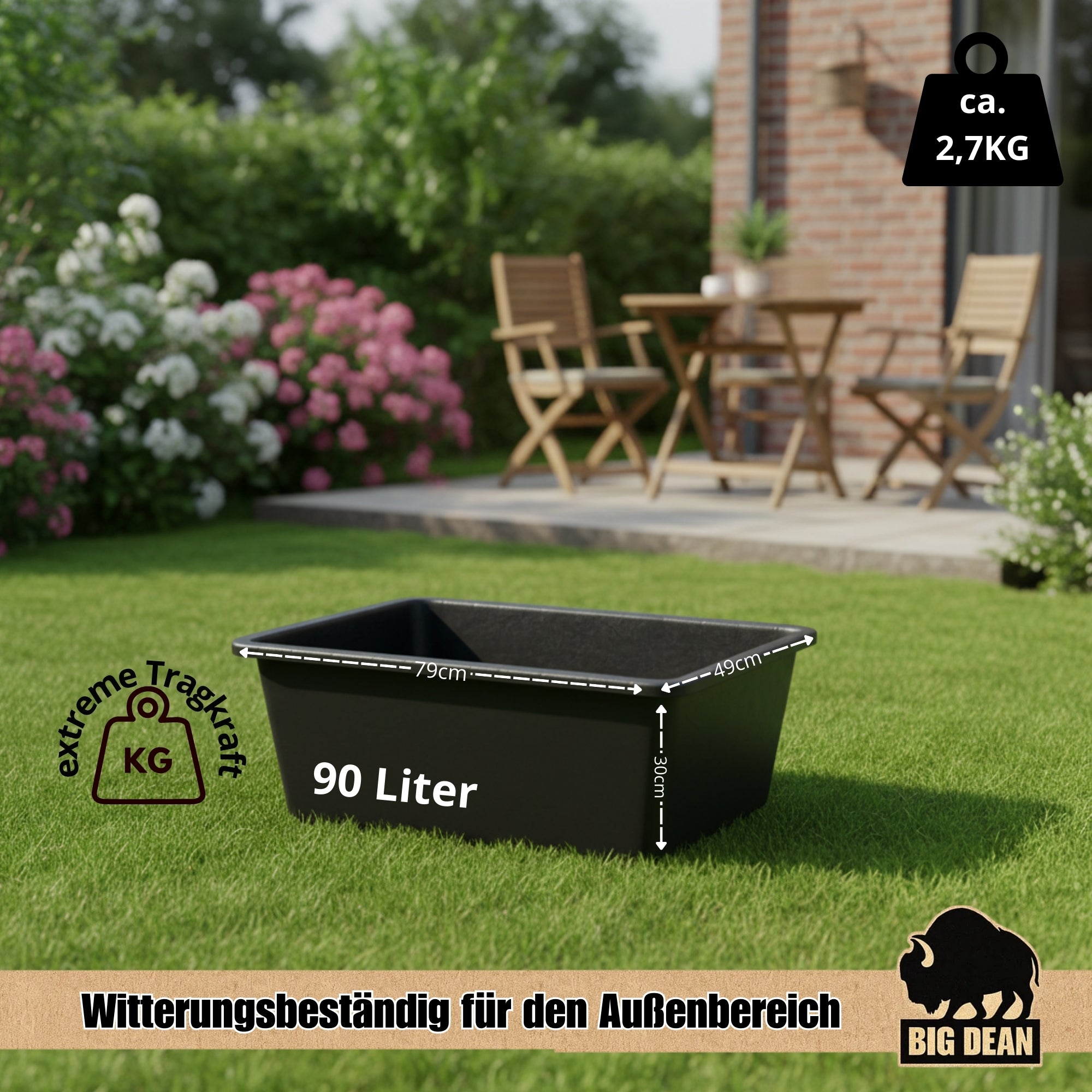 BigDean Werkzeug Mörtelkübel 90 Liter Eckig Robust