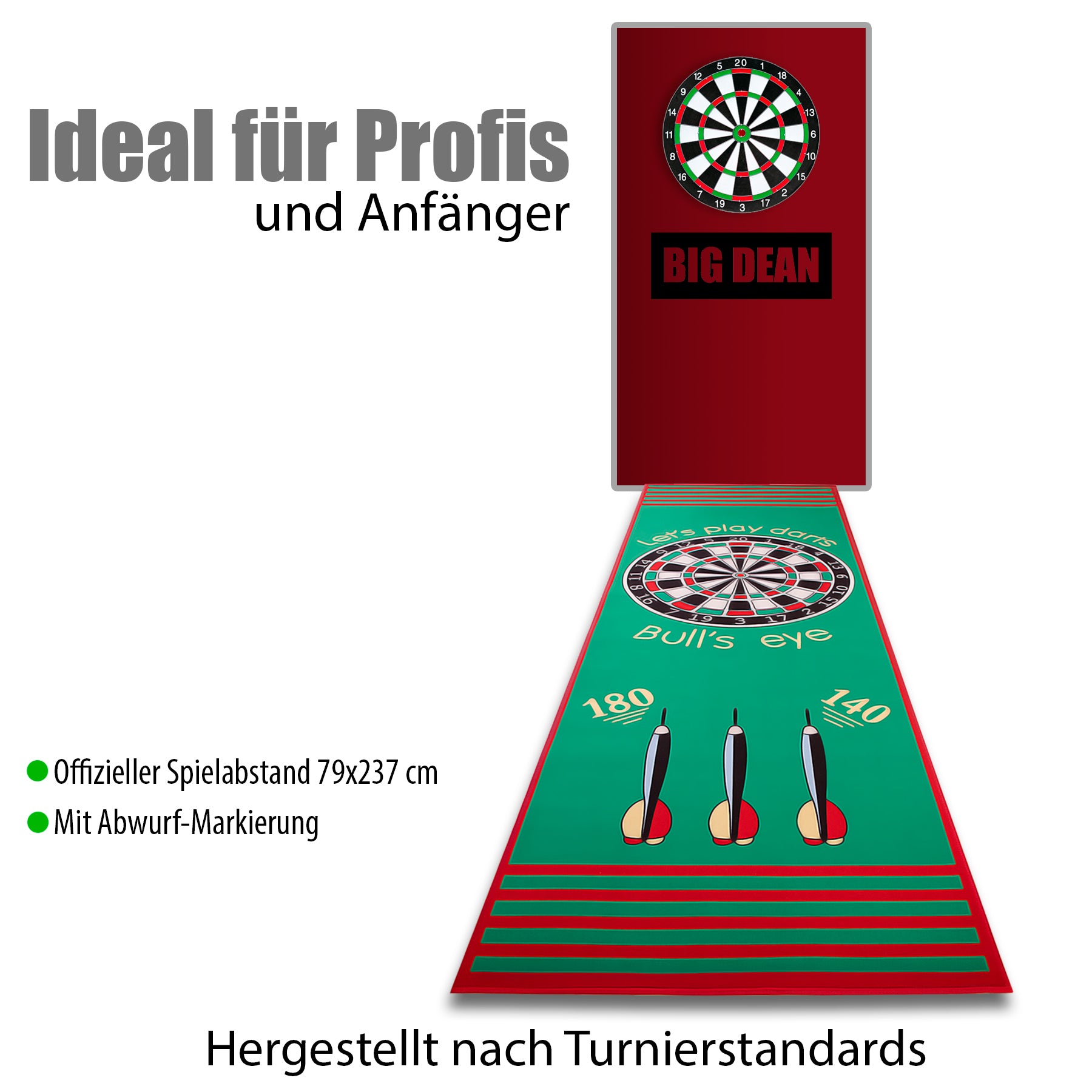 BigDean Bulls-Eye Dartteppich 80x235 cm rutschfest mit Abwurf