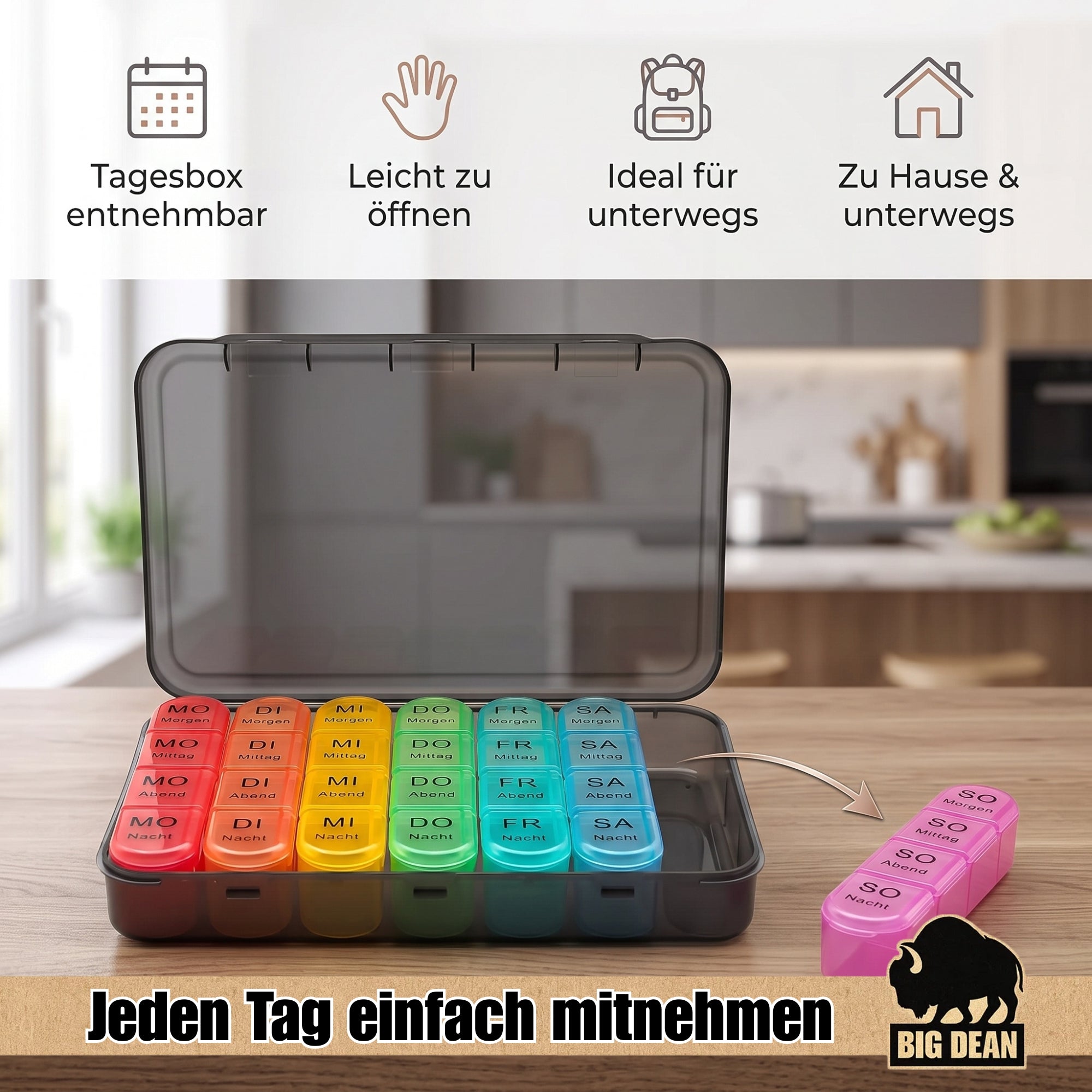 BigDean Tablettenbox 7 Tage schwarz 10er Vorteilspack