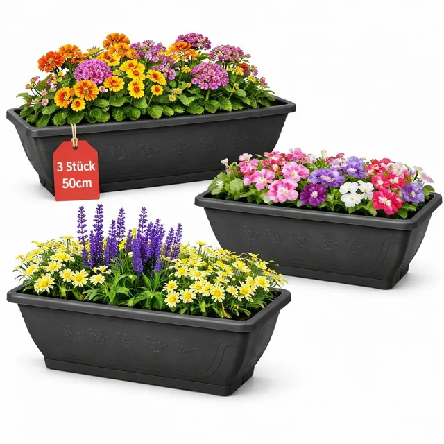 BigDean Garten Blumenkasten 50cm Anthrazit 3er Set