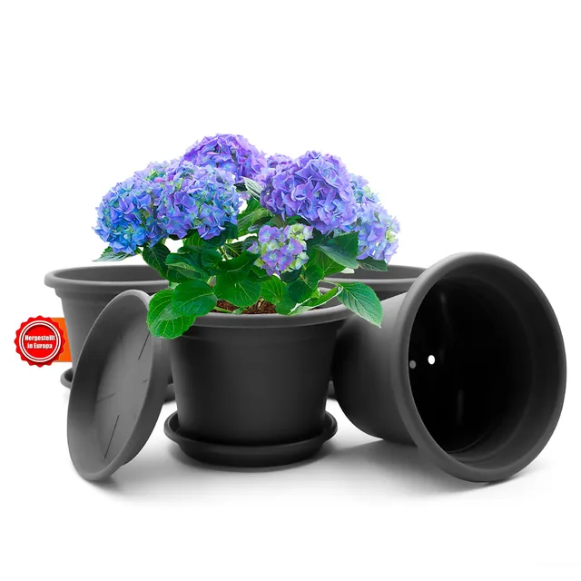 BigDean Blumentopf mit Untersetzer rund 30 cm Anthrazit 4 Stück