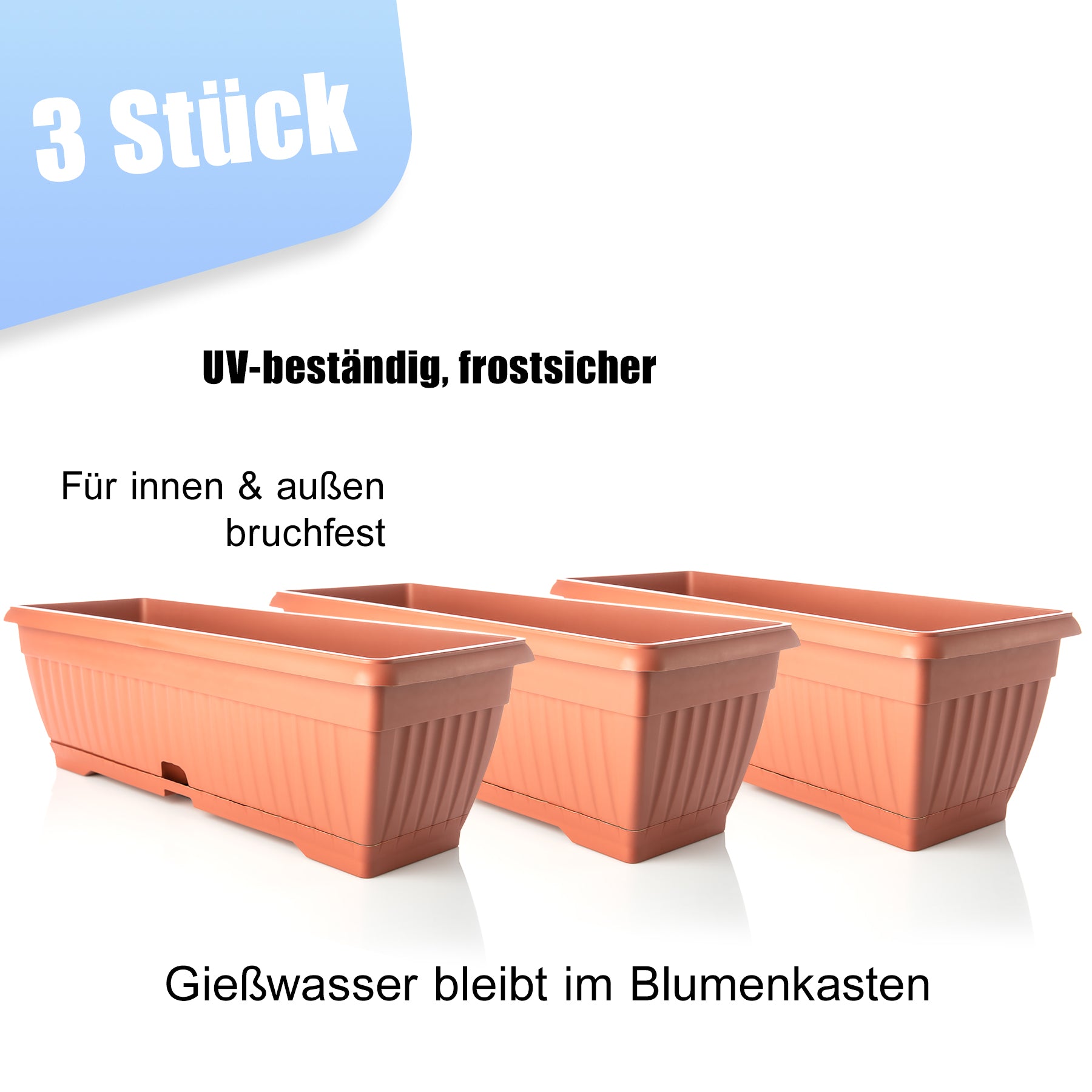 BigDean Blumenkasten Terracotta 50cm 3er Wasserspeicher