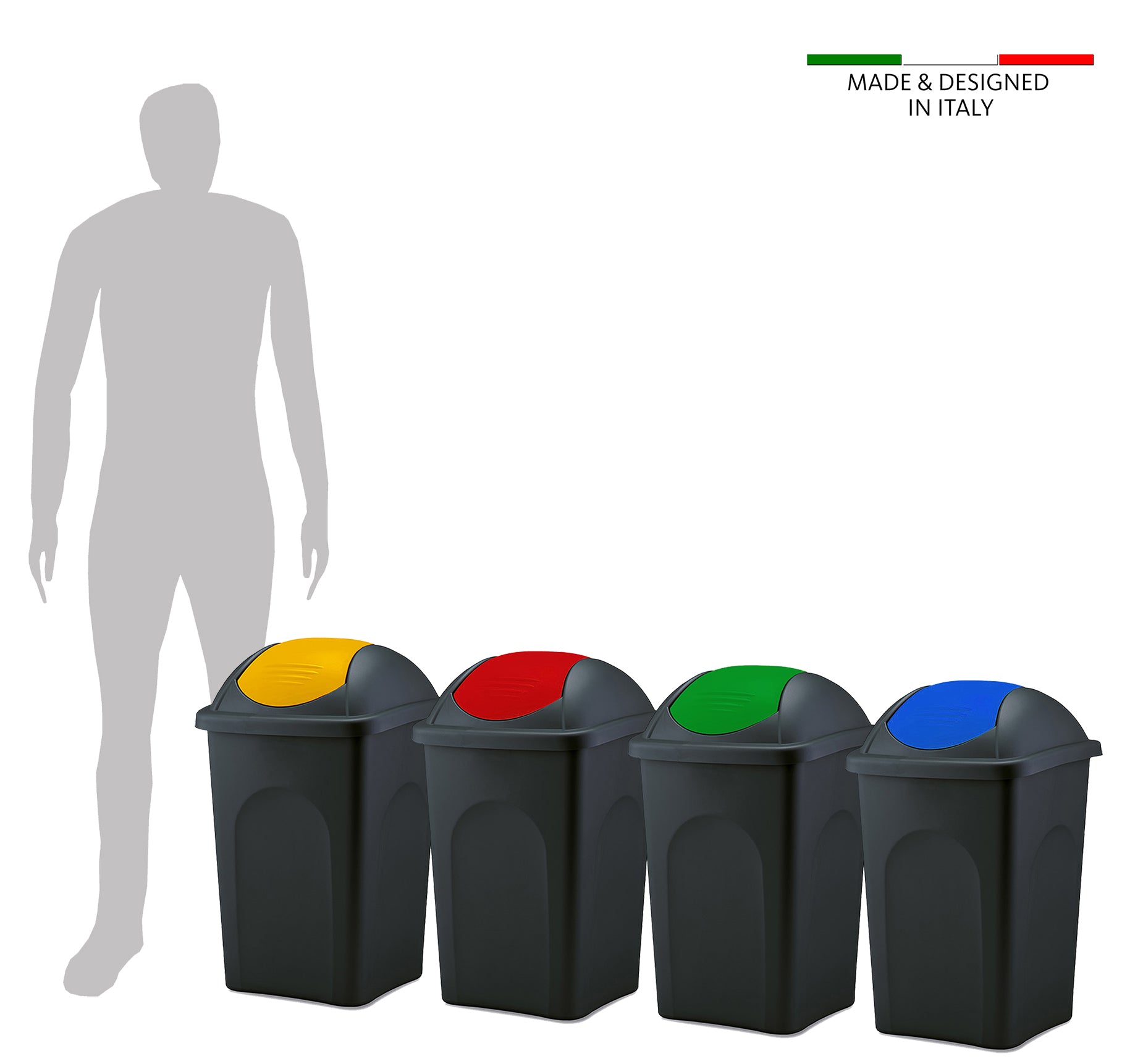 BigDean Haushalt Mülleimer 60L schwarz-gelb Schwingdeckel