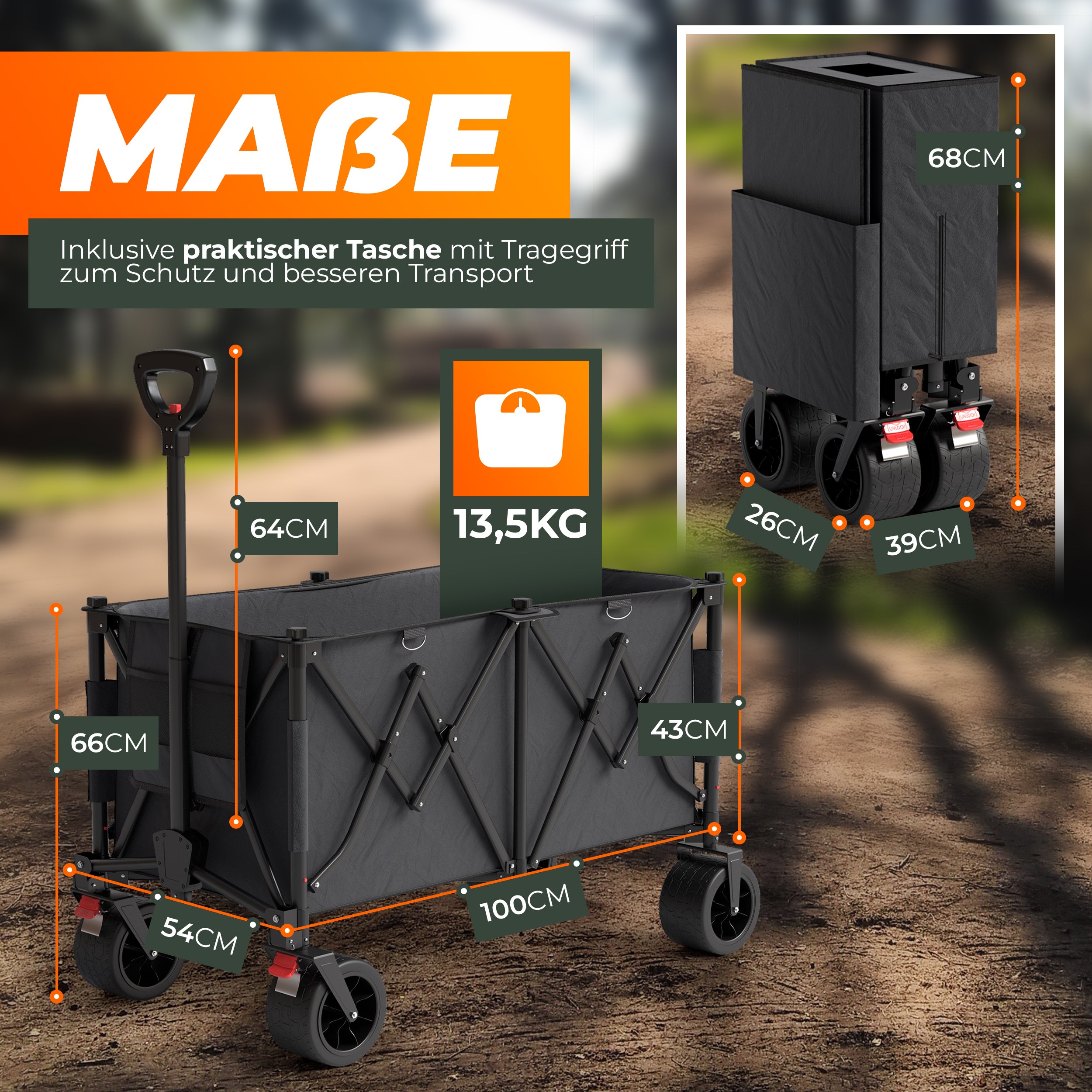 BigDean Garten Bollerwagen Faltbar XXL 260L 150kg Oliv?