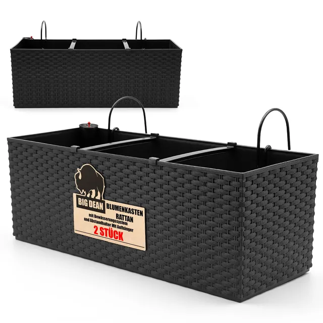 BigDean Garten Blumenkasten 50cm Wasserspeicher 2er Set Rattan