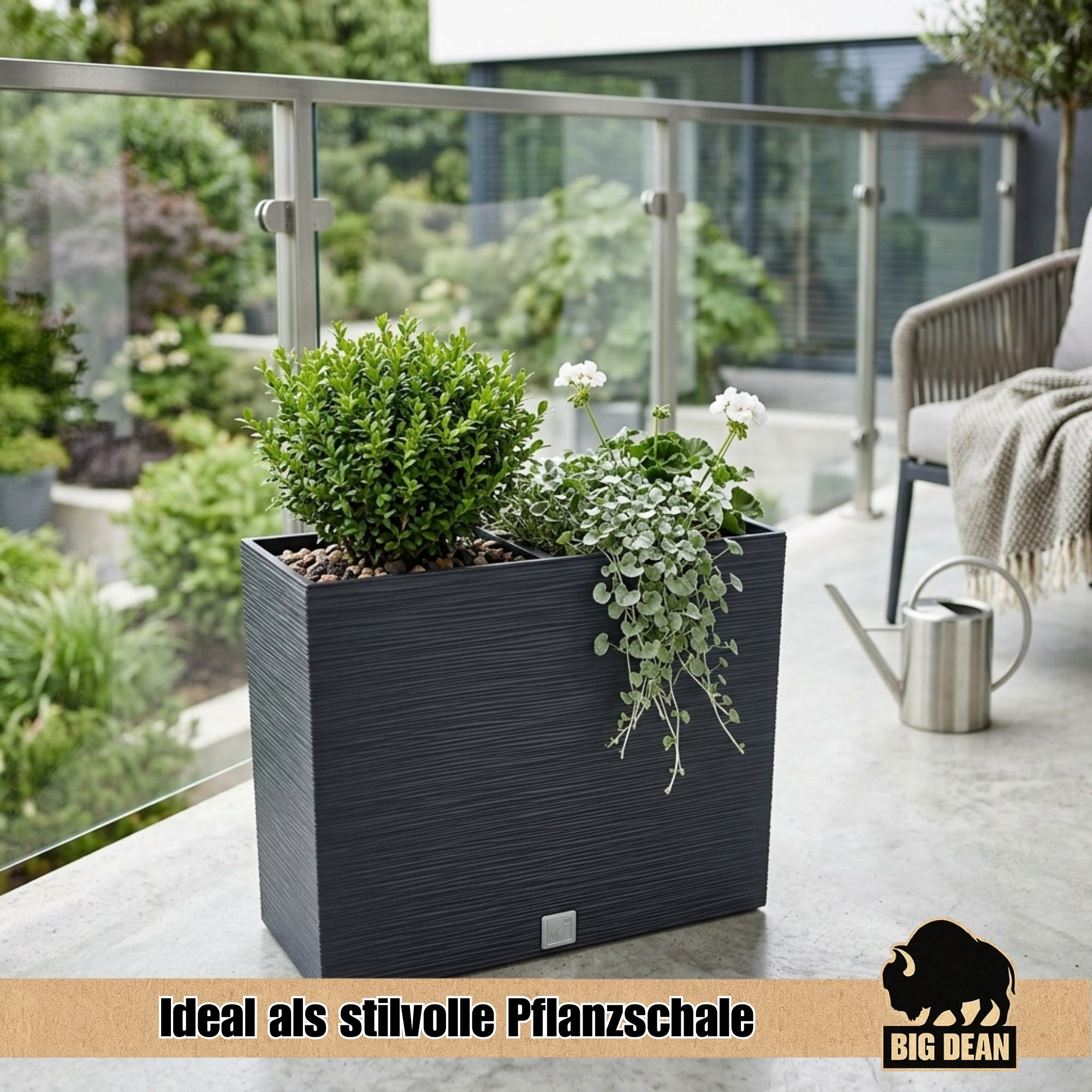 BigDean Garten Blumenkasten Anthrazit 58 cm mit Einsatz UV-fest