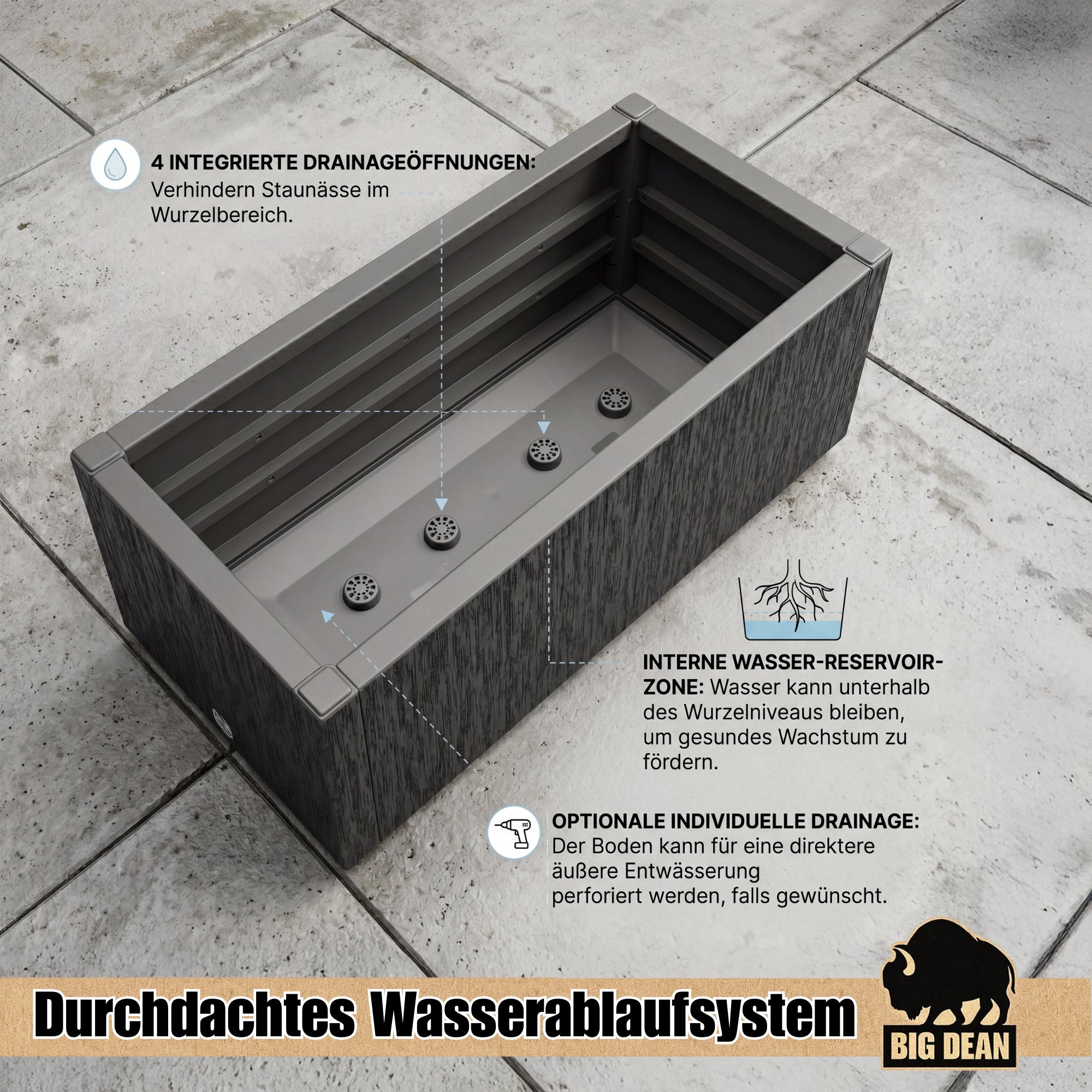 BigDean Blumenkasten 80 L Pflanzkübel 80x36x35 anthrazit