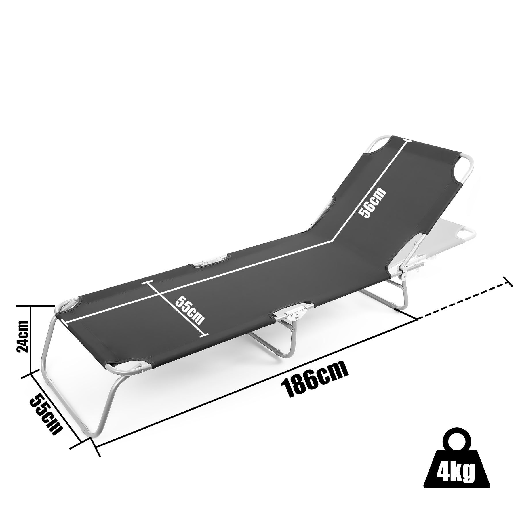 BigDean Sonnenliege klappbar Gartenliege 150kg Schwarz