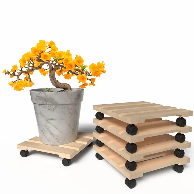 BigDean Pflanzenroller Holz Eckig 30cm 5er Set