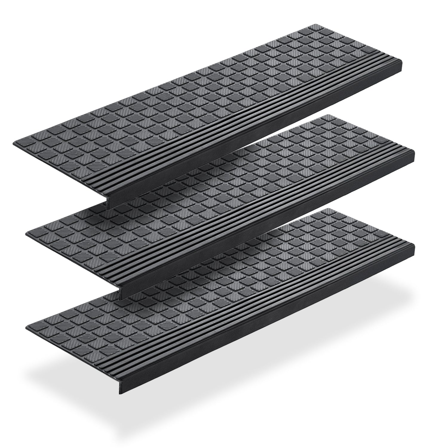 BigDean Stufenmatten Gummi 65x25cm 3er Set schwarz Antirutsch