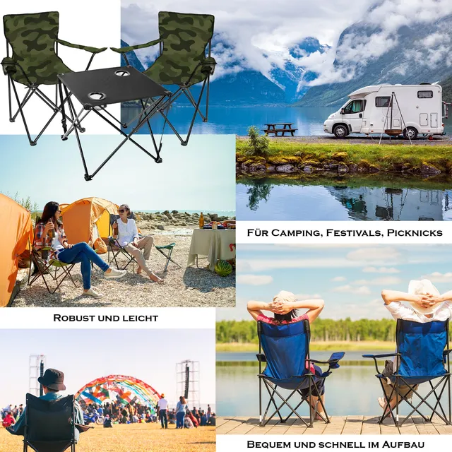 BigDean Campingtisch mit Stühlen Camping Set camouflage faltbar