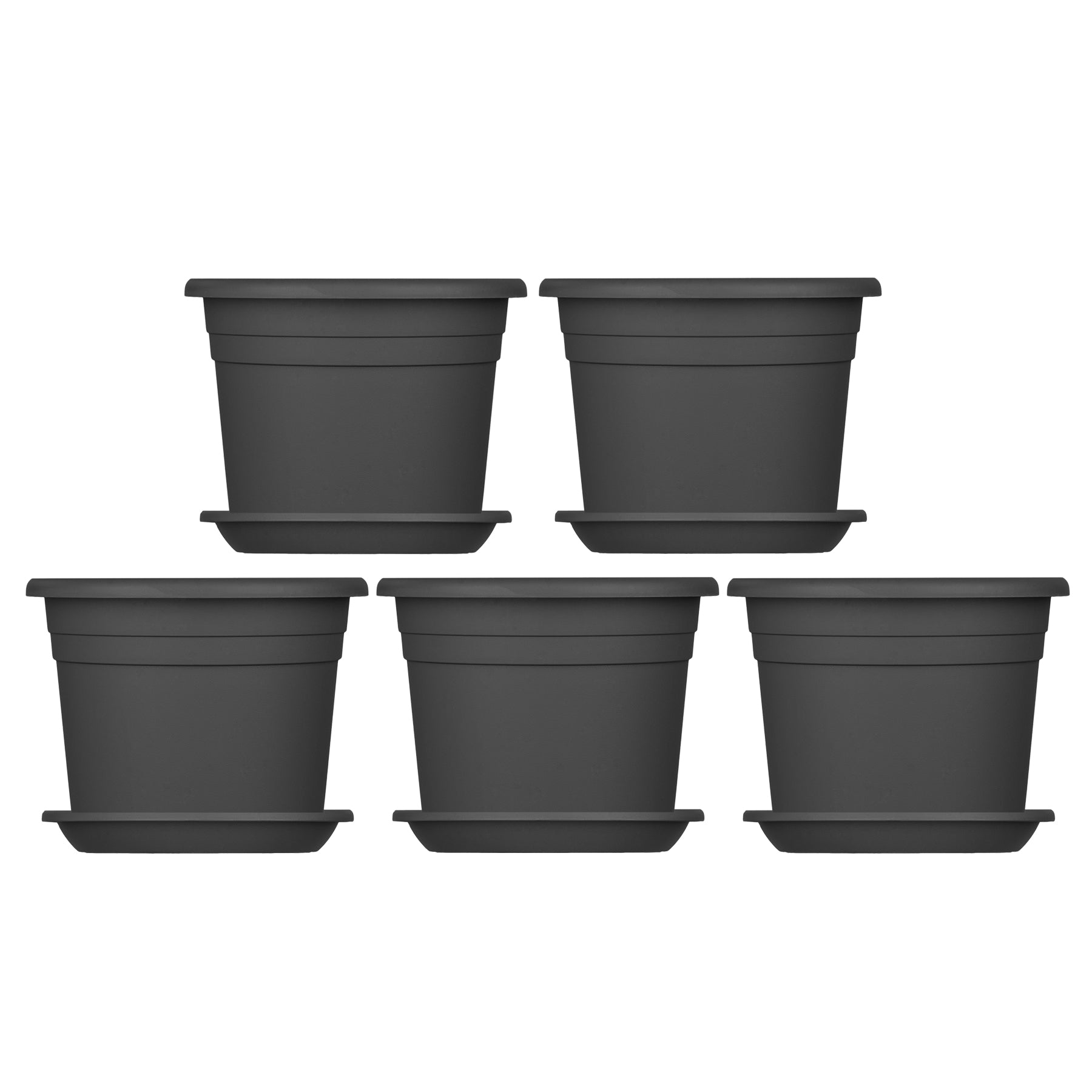 BigDean Blumentopf Ø35 cm Anthrazit 5er Set mit Untersetzer
