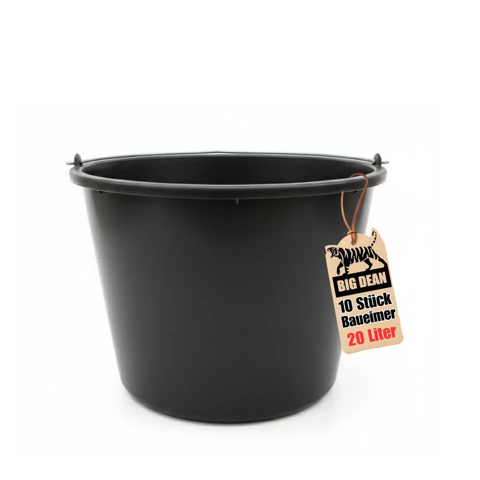 BigDean Baueimer 20 Liter schwarz mit Skala 10er Set