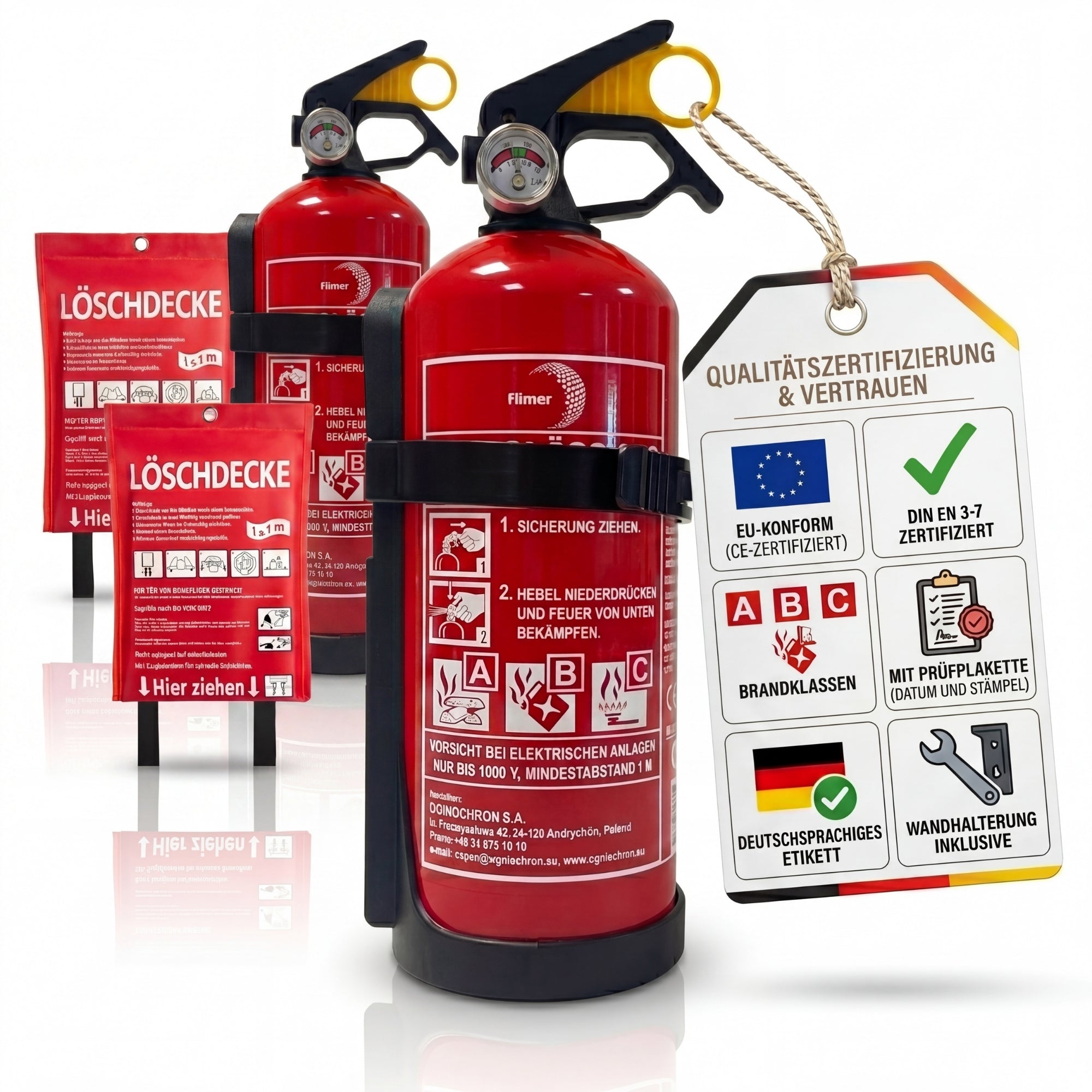 BigDean Brandschutz Set 2x Feuerlöscher 1kg + Decken