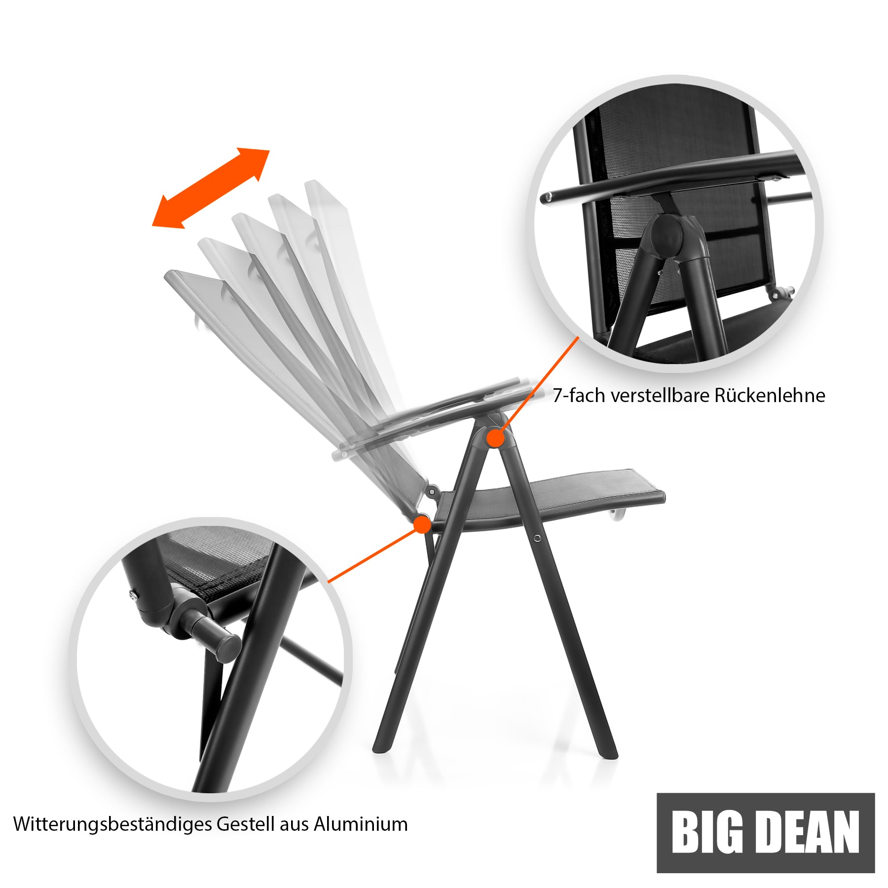 BigDean Gartenstuhl klappbar dunkelgrau 120kg 2 Stück