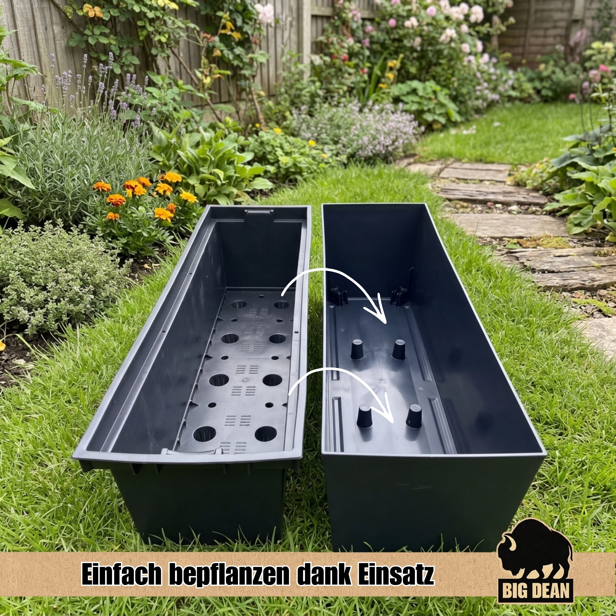 BigDean Pflanzkübel 77cm lang Blumenkübel mit Wassereinsatz