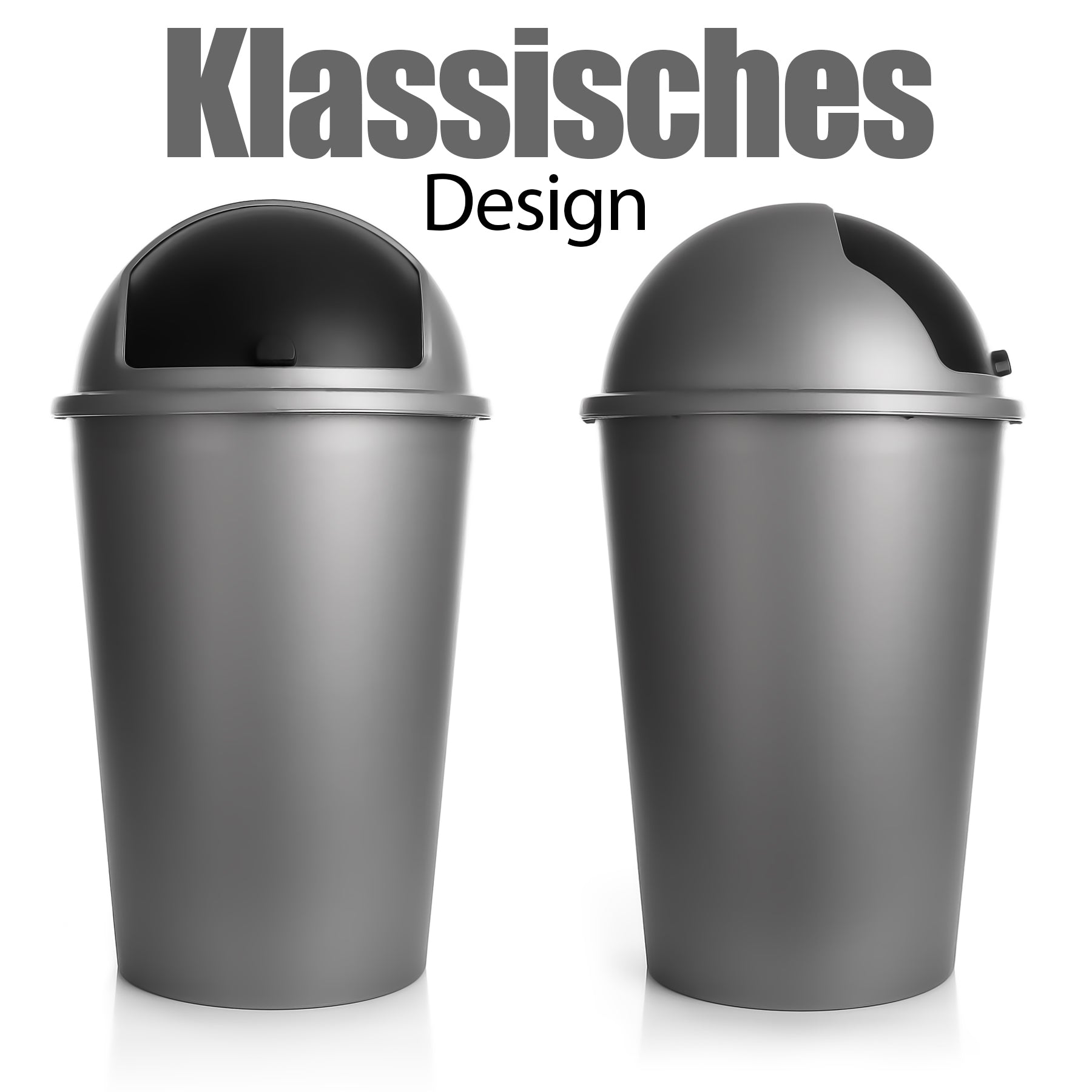 BigDean Abfalleimer 50L Grau Mülleimer Schiebedeckel