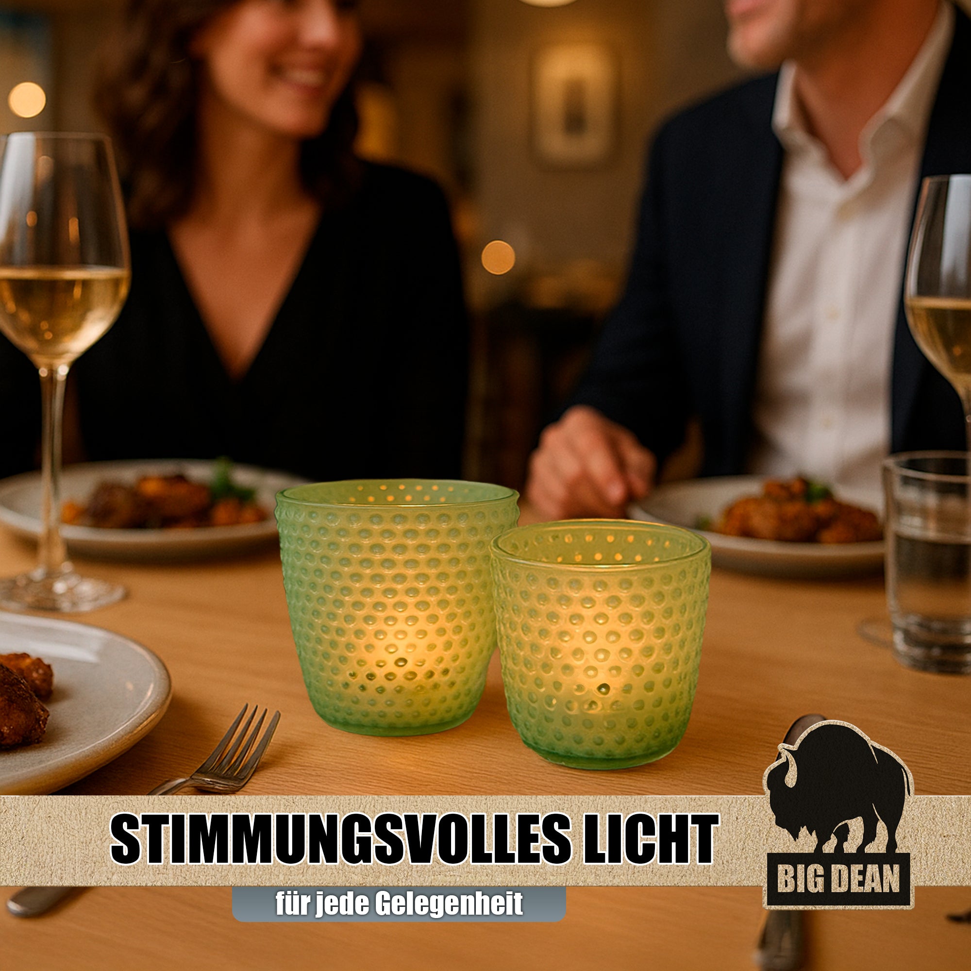 BigDean Haushalt Teelichthalter Glas grün 6er Set Tischdeko