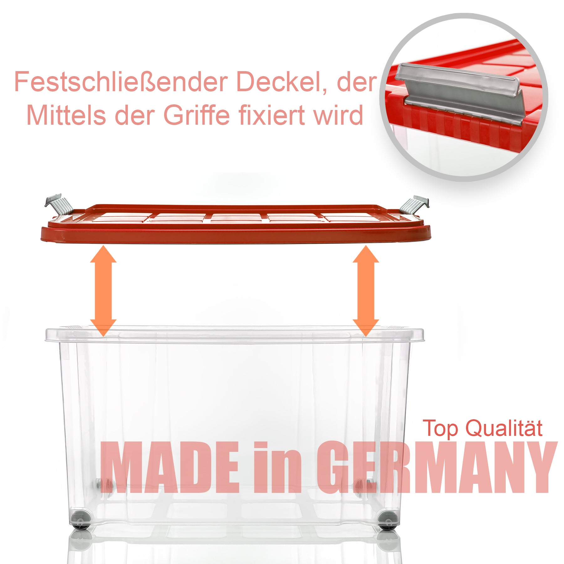 BigDean Aufbewahrung Aufbewahrungsbox 60L 3er Set rot Deckel