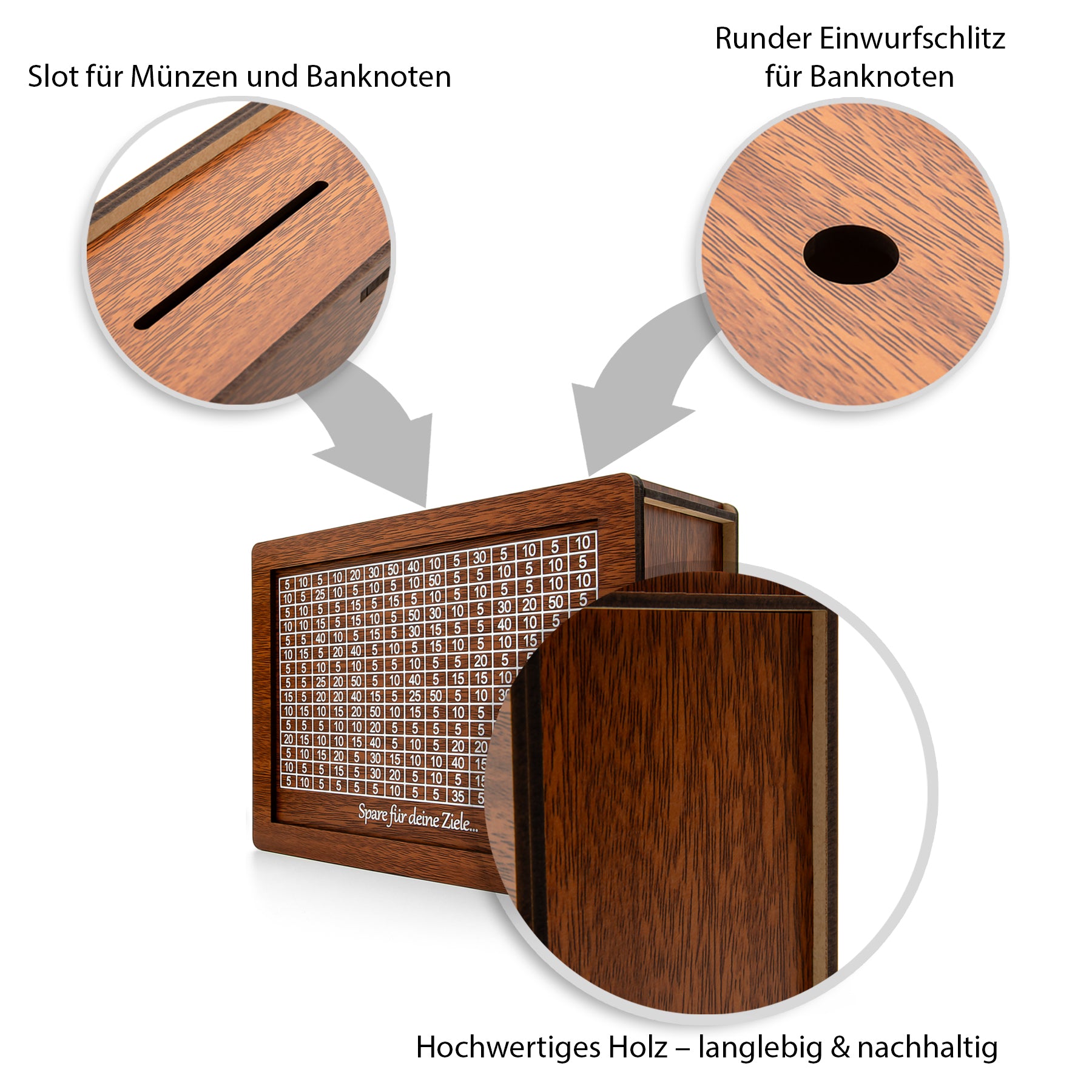 BigDean Aufbewahrung Spardose Holz 3000 Euro wiederverwendbar