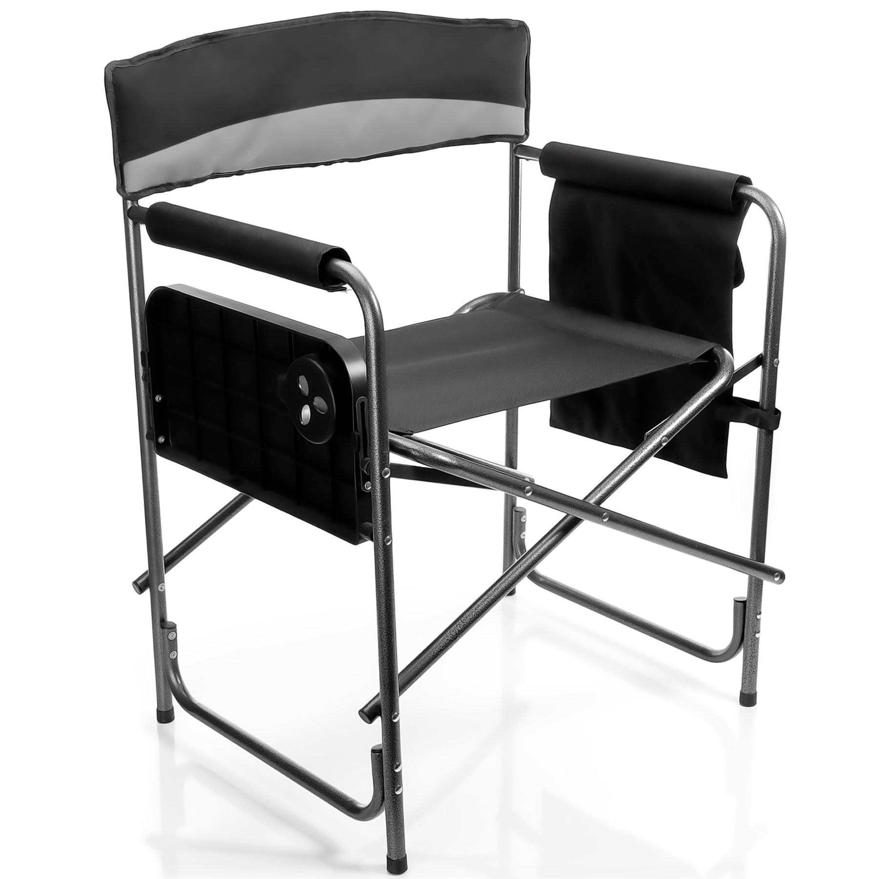BigDean Campingstuhl 150kg mit Tisch Getränkehalter Grau