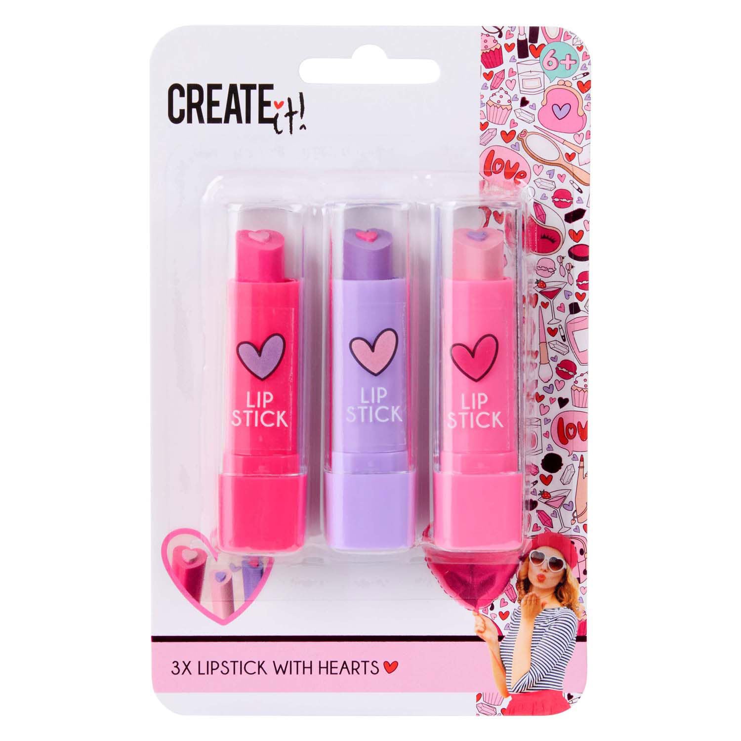 Create It Makeup Lippenstift Set Herzform 3 Stück Rosa