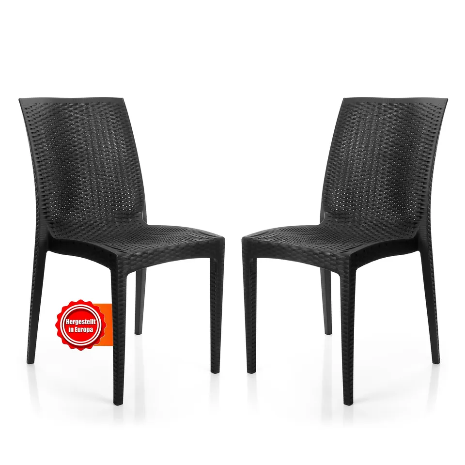 BigDean Dalia Gartenstuhl Rattan-Optik Anthrazit 2er Set 110 kg