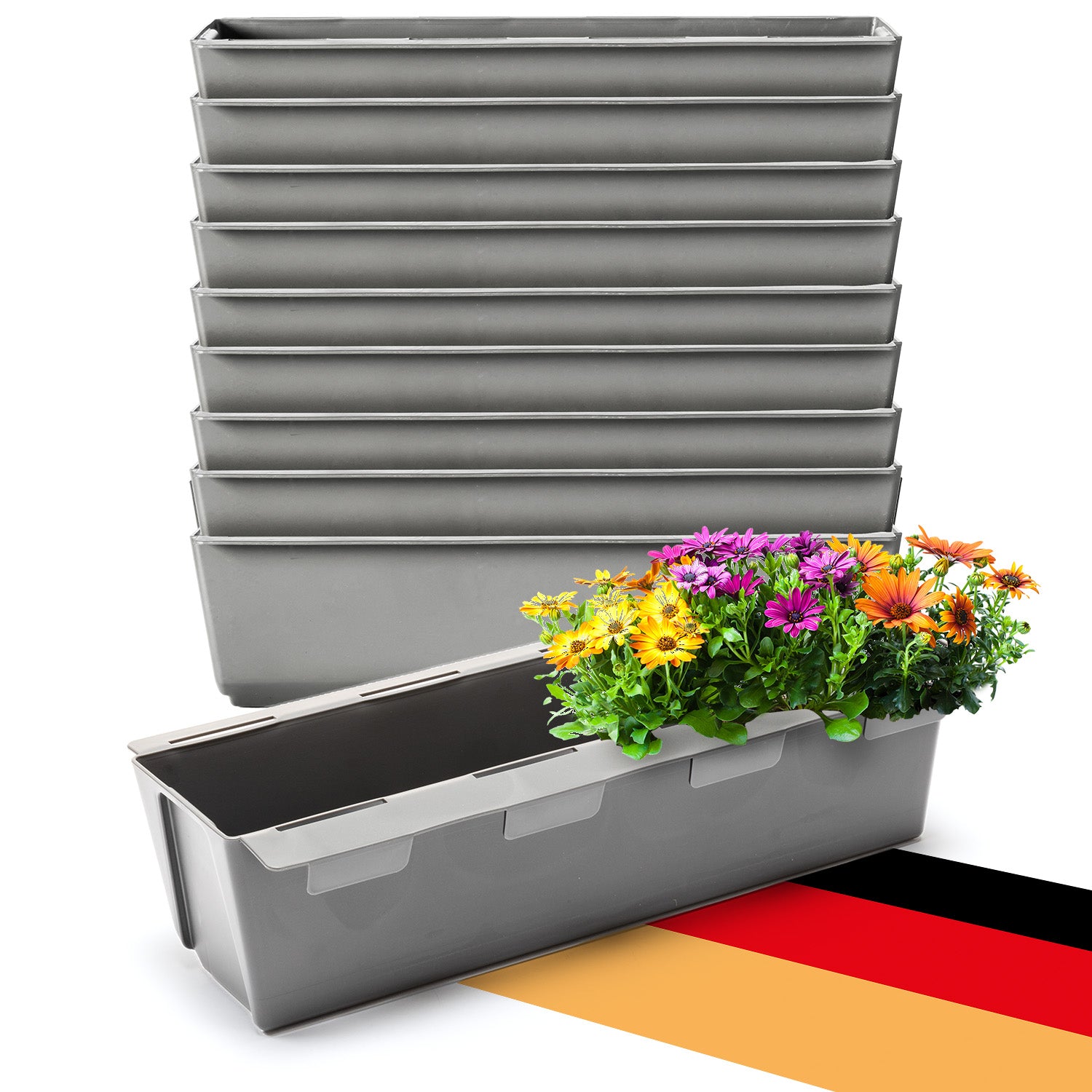 BigDean Garten Paletten Blumenkästen 37cm Beton-Grau 10er Set