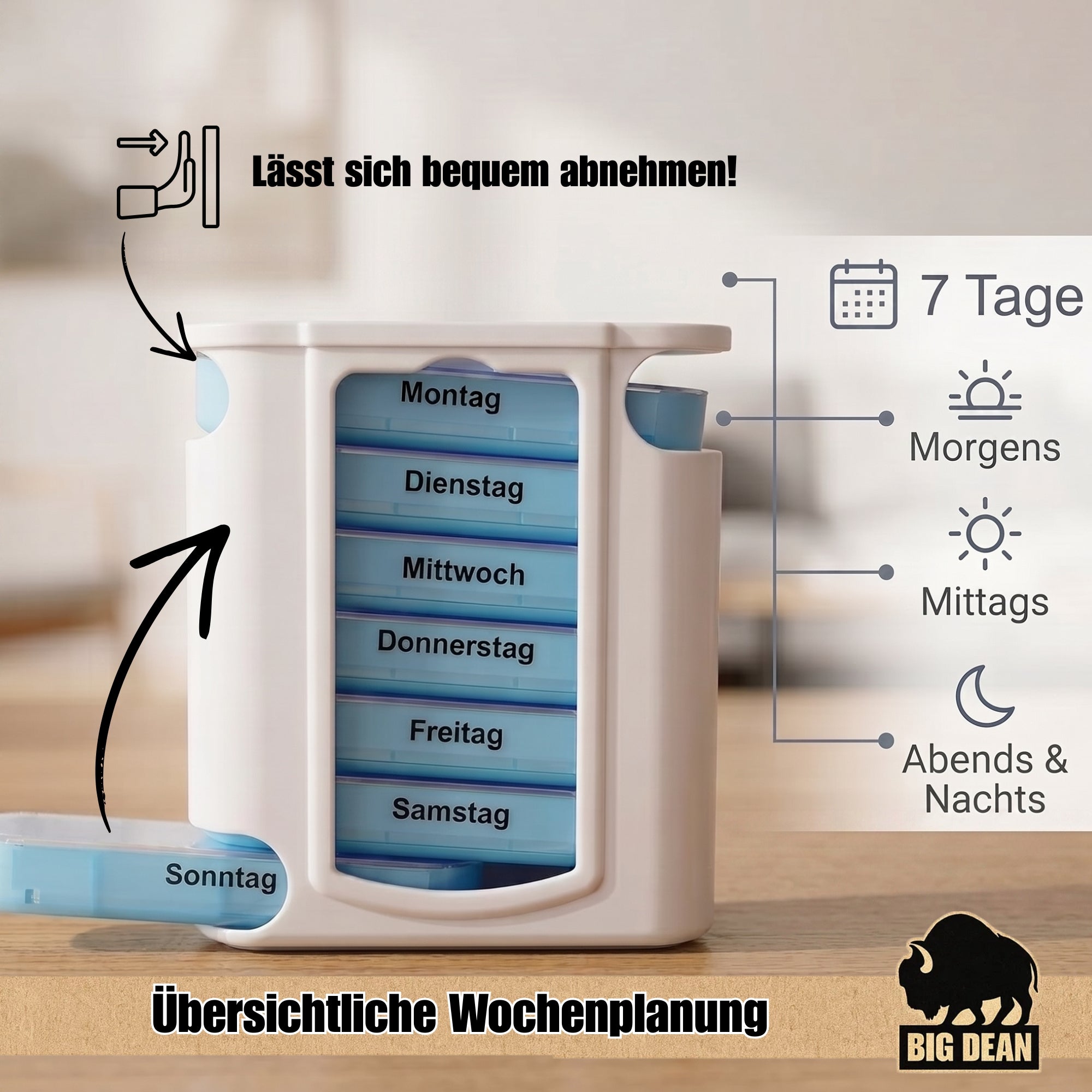 BigDean Tablettenbox 7 Tage Pillendose mit 4 Fächern