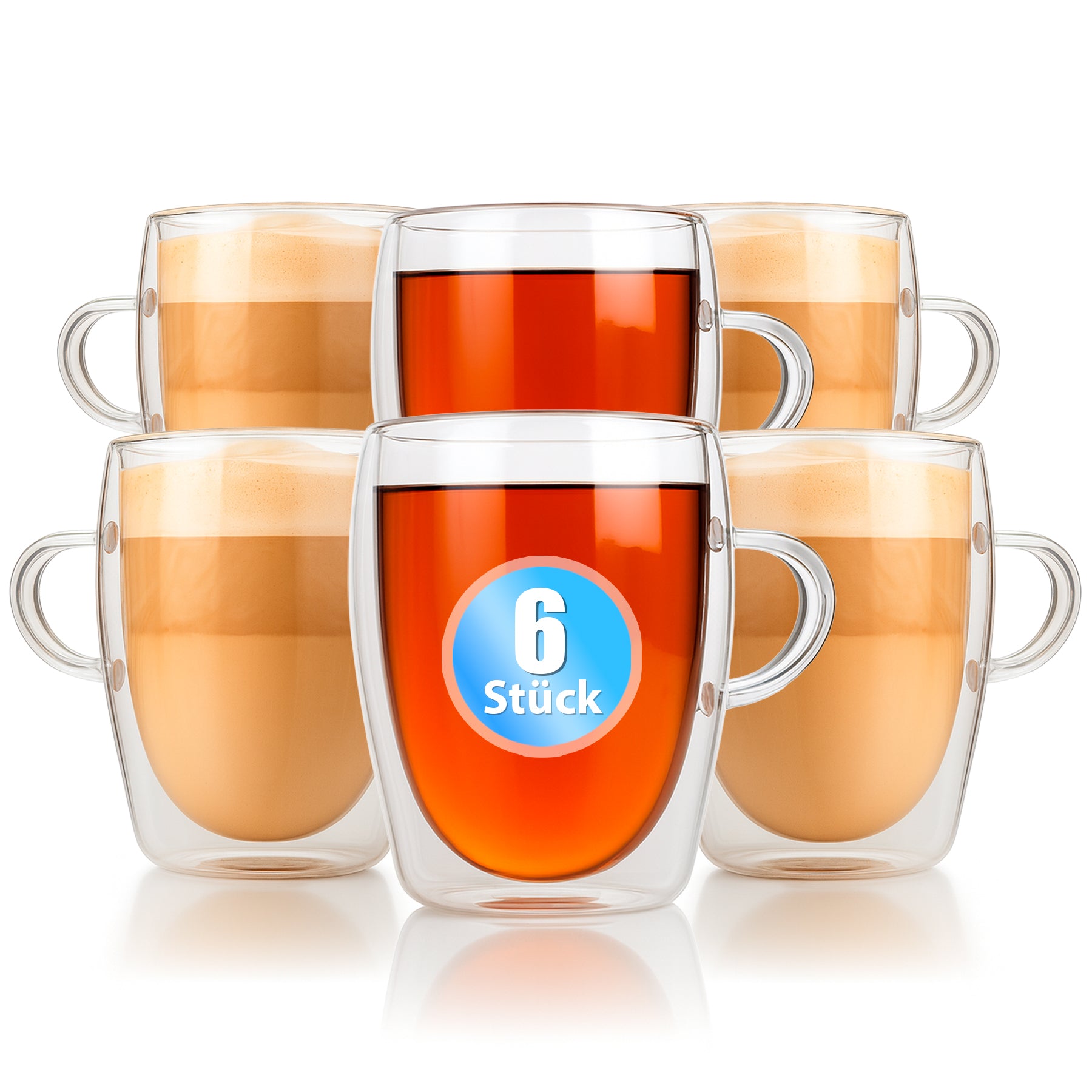 BigDean Latte Macchiato Gläser Henkel 300ml 6 Stück