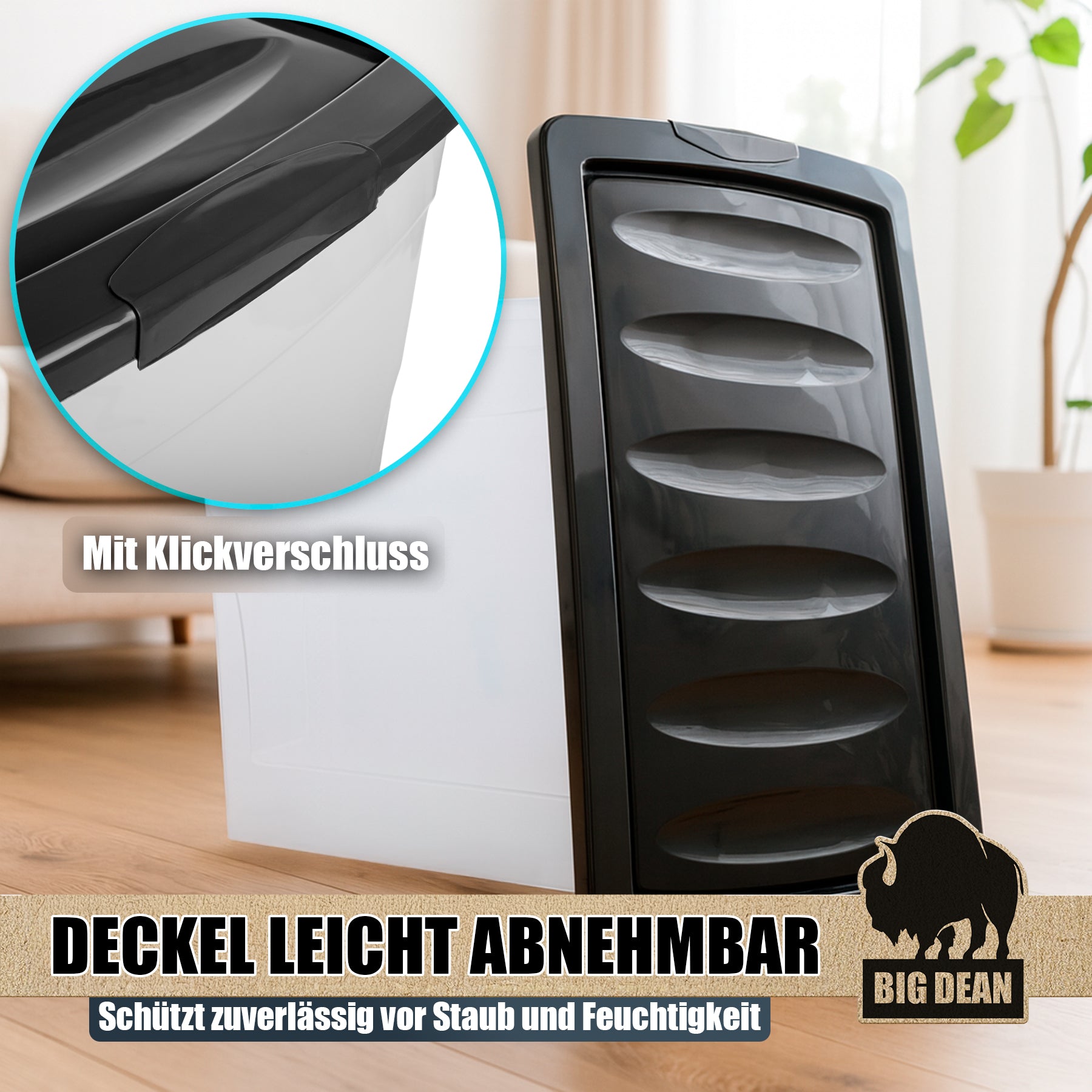 BigDean Aufbewahrungsbox 80L mit Deckel Rollen 4er-Set XXL