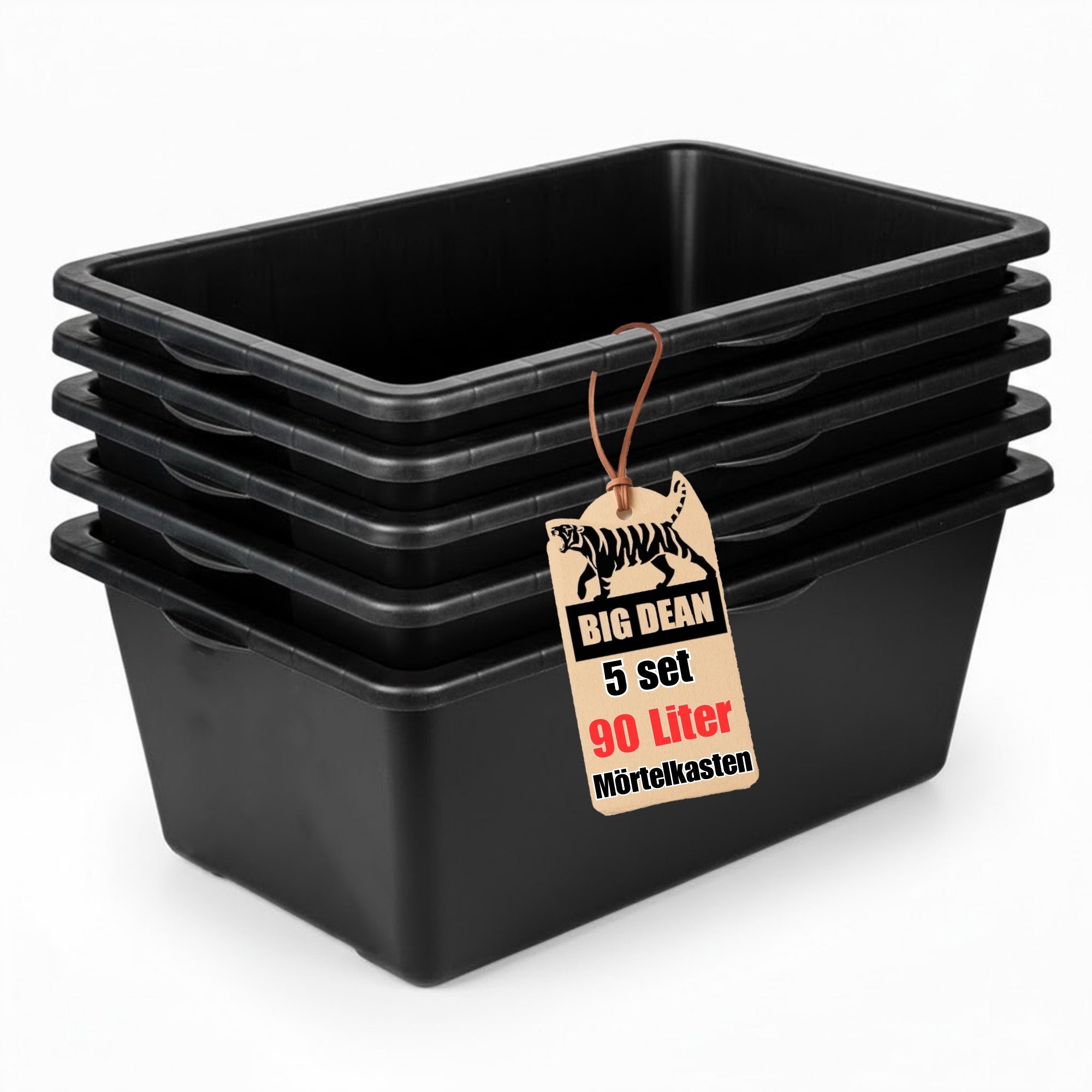 BigDean Werkzeug Mörtelkübel 90 L eckig 5er Set schwarz