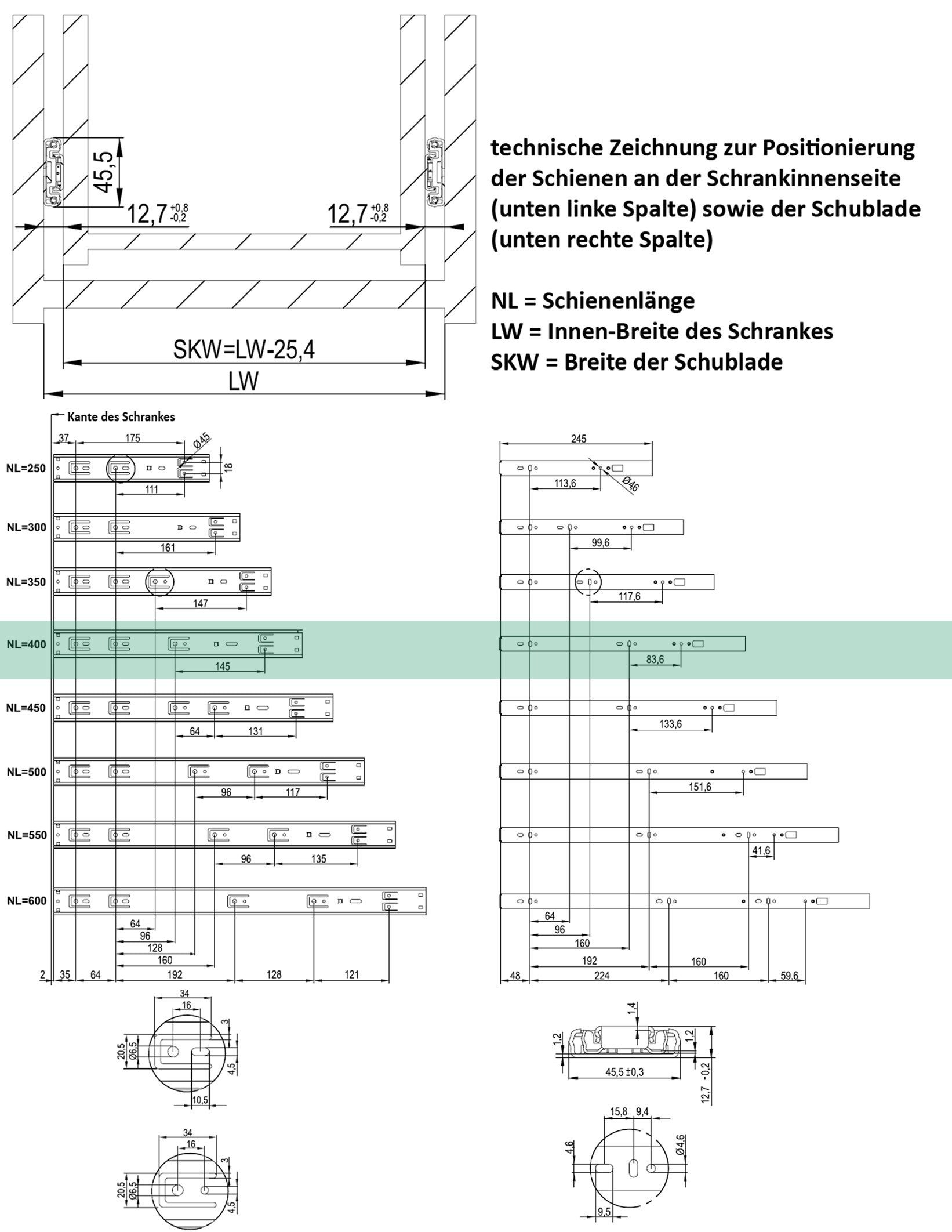 BigDean Werkzeug Schubladenschienen 400mm 10 Paar Softclose