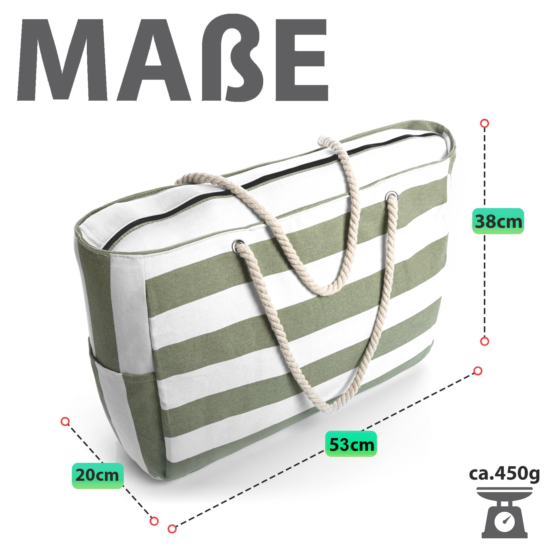 BigDean Strandtasche XXL Badetasche Reissverschluss Umhängetasche