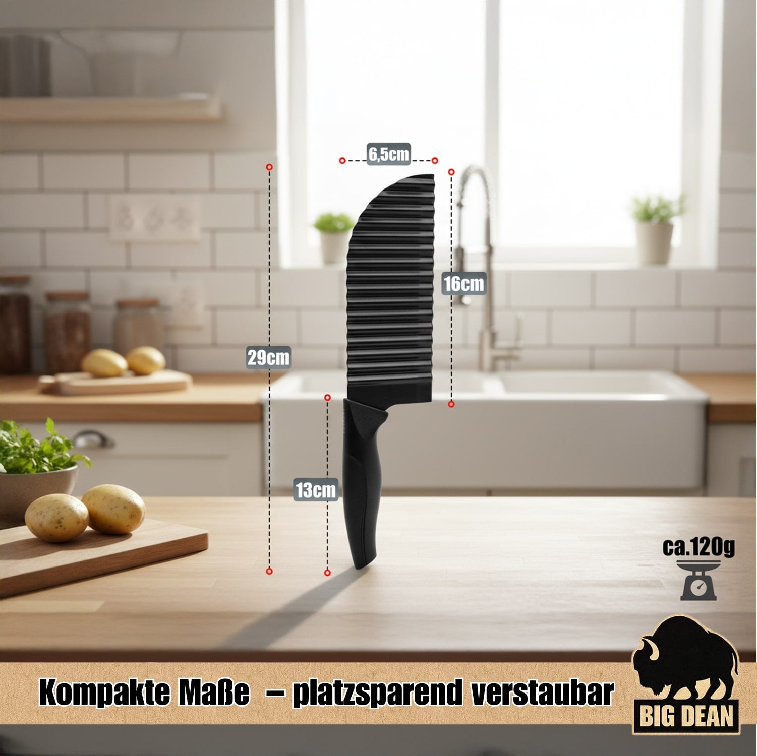 BigDean Küche Wellenschneider Edelstahl Pommes Gemüse 29cm