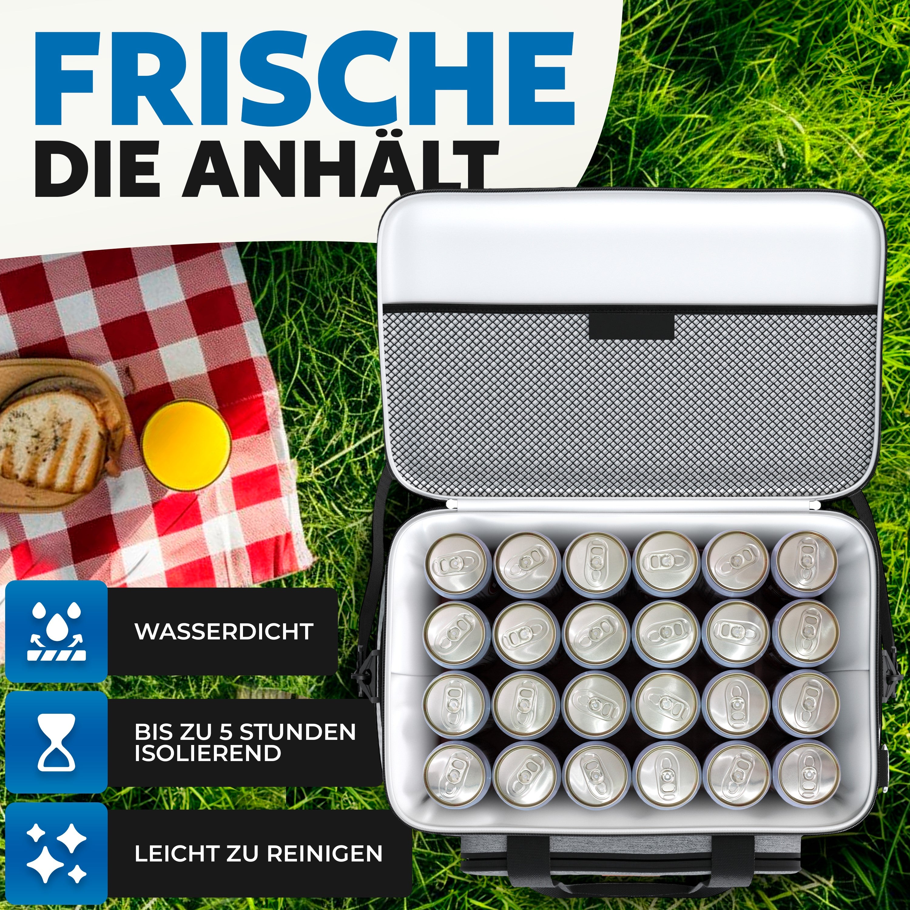 BigDean Kühltasche groß 30L mit 6 Kühlakkus Picknick