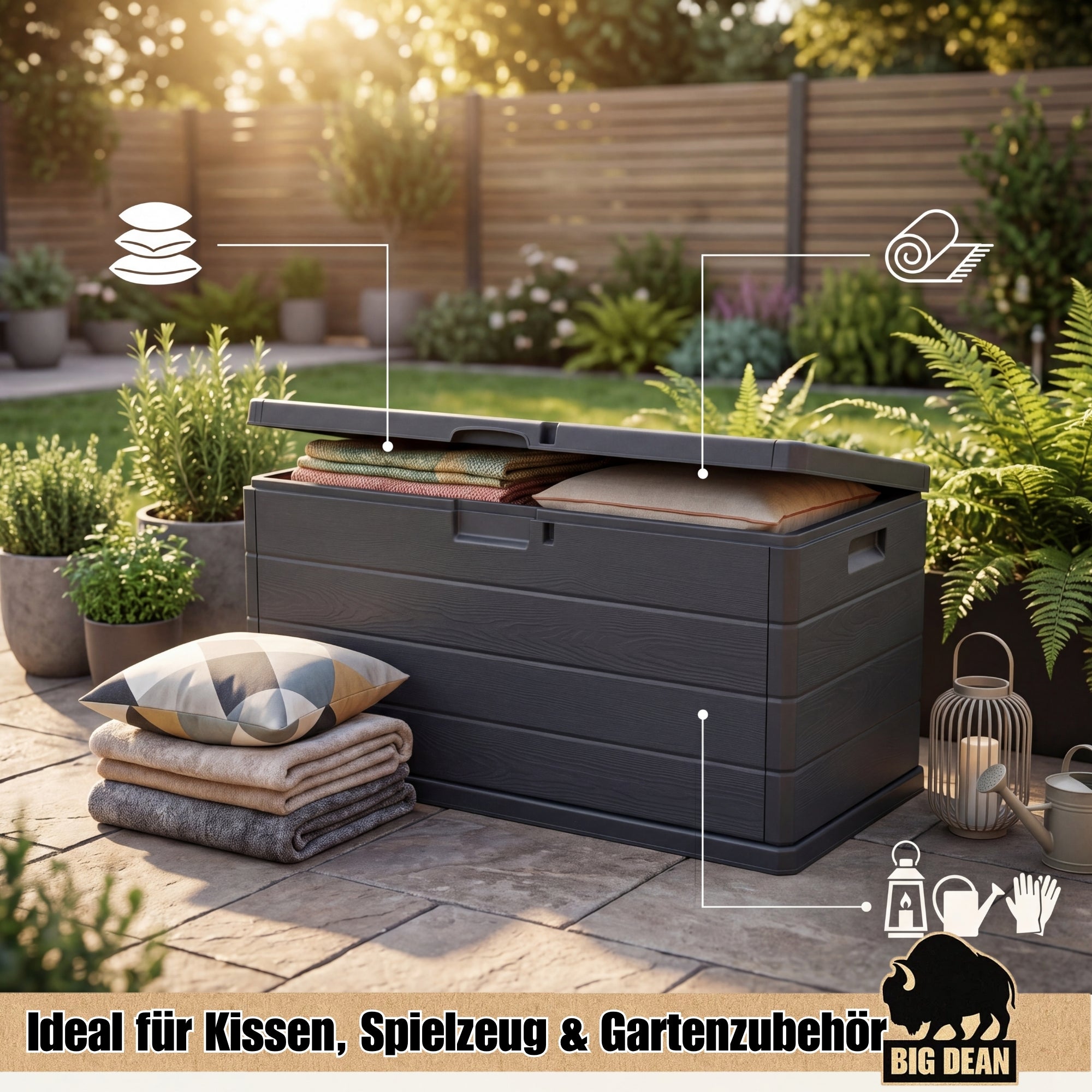 BigDean Auflagenbox 340 Liter Kissenbox abschließbar