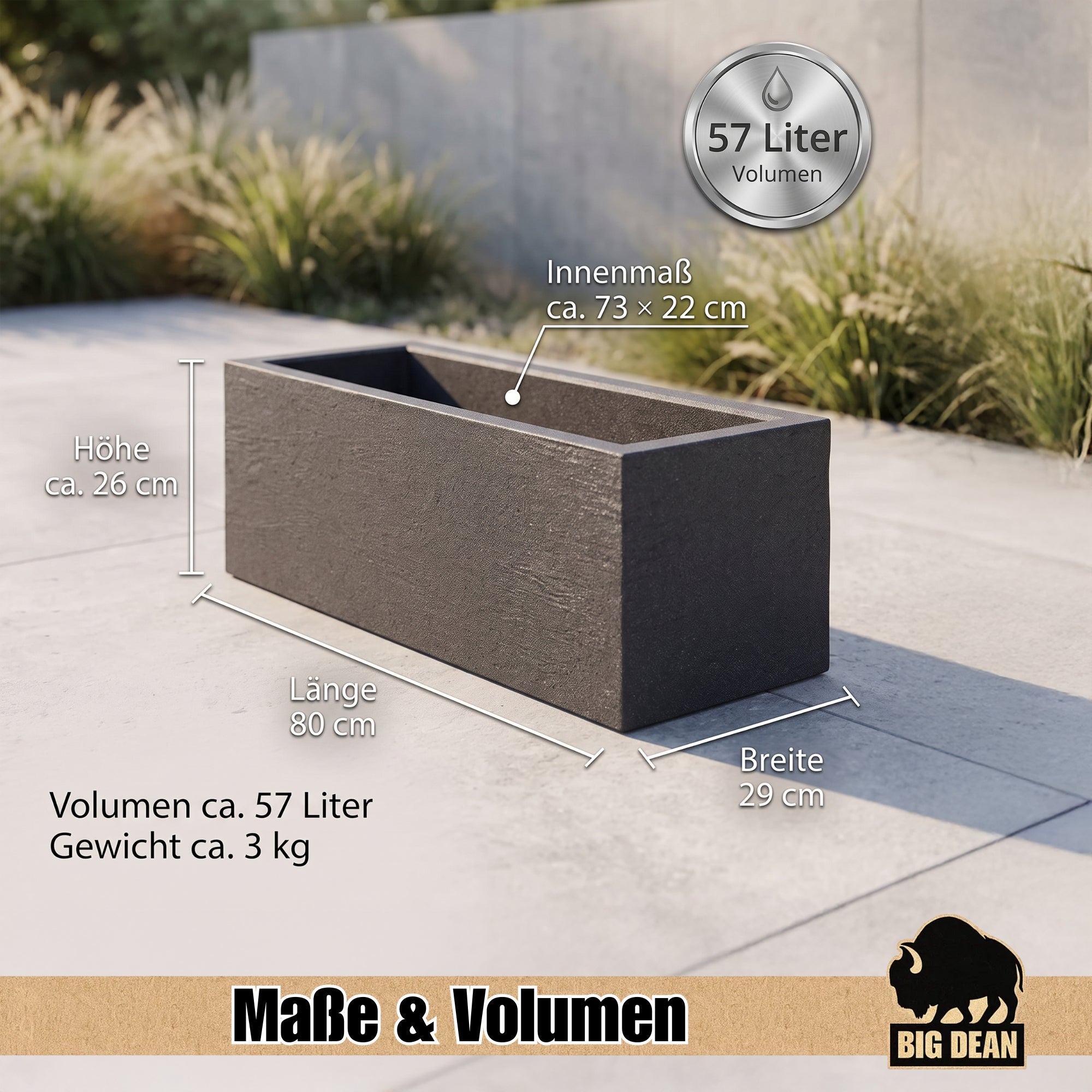 BigDean Blumenkübel XL 80x30 Anthrazit 2er Set Granitoptik