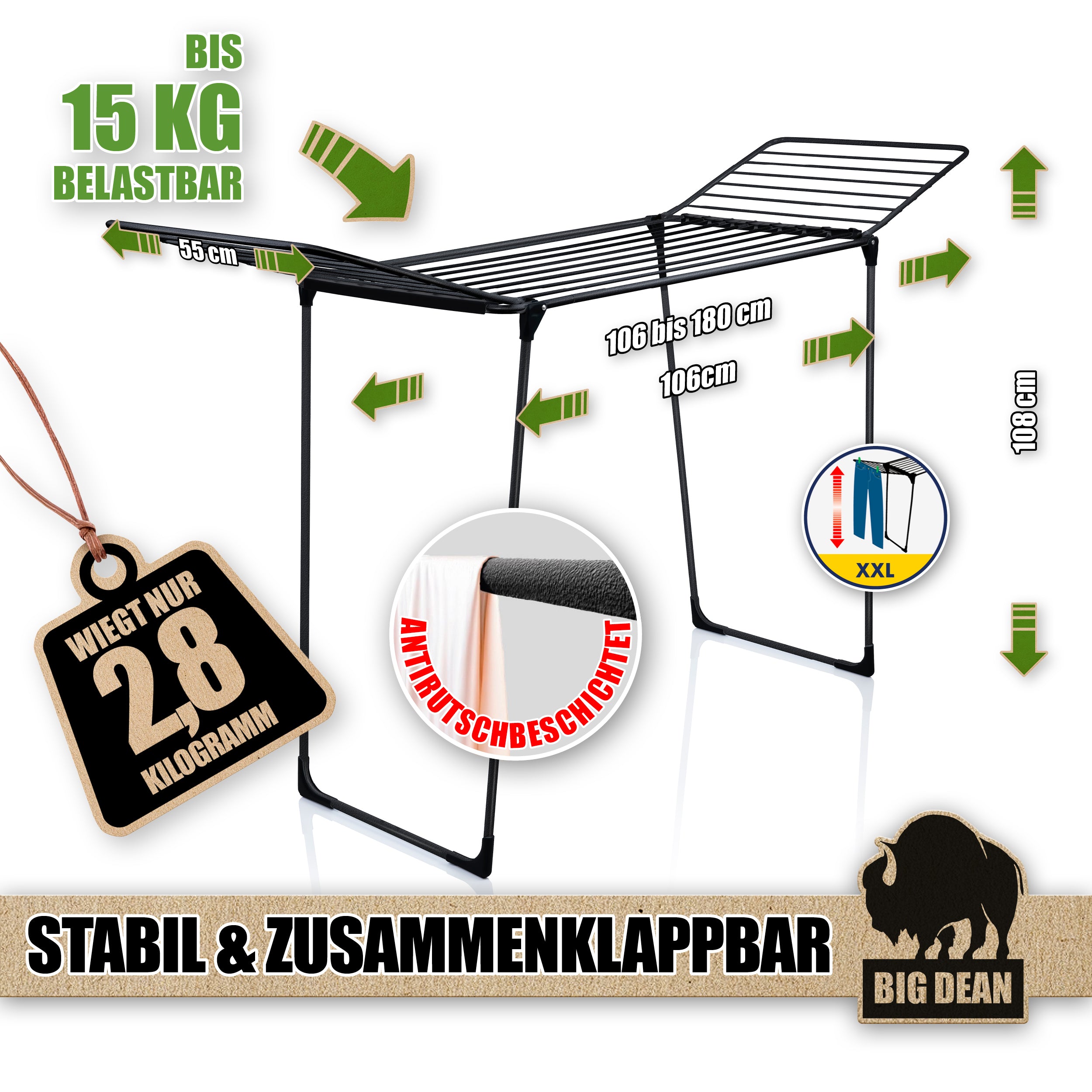BigDean Haushalt & Alltag Wäscheständer 20m Grip extra hoch