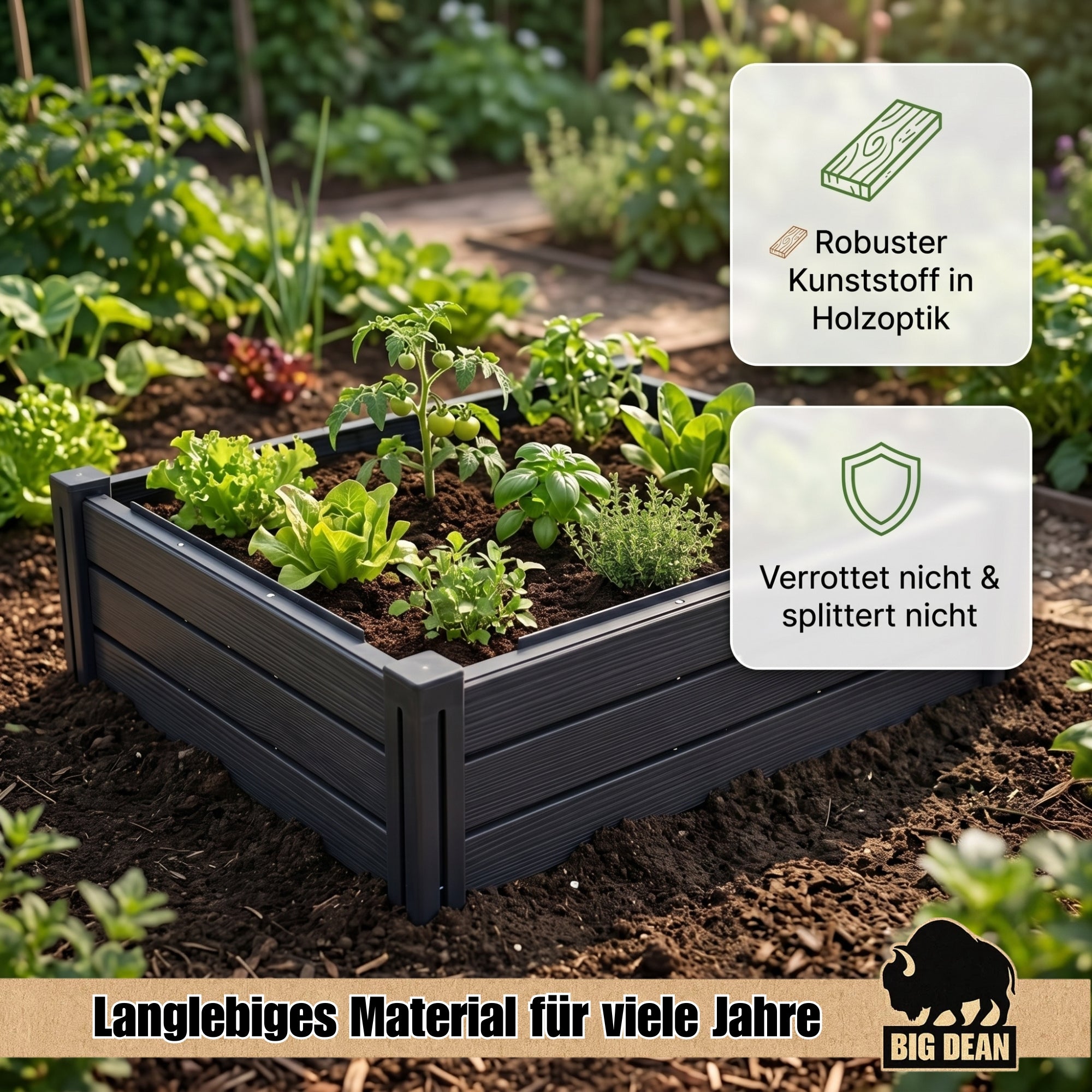 BigDean Hochbeet Kunststoff 83L Pflanzkasten modular 75x61x23