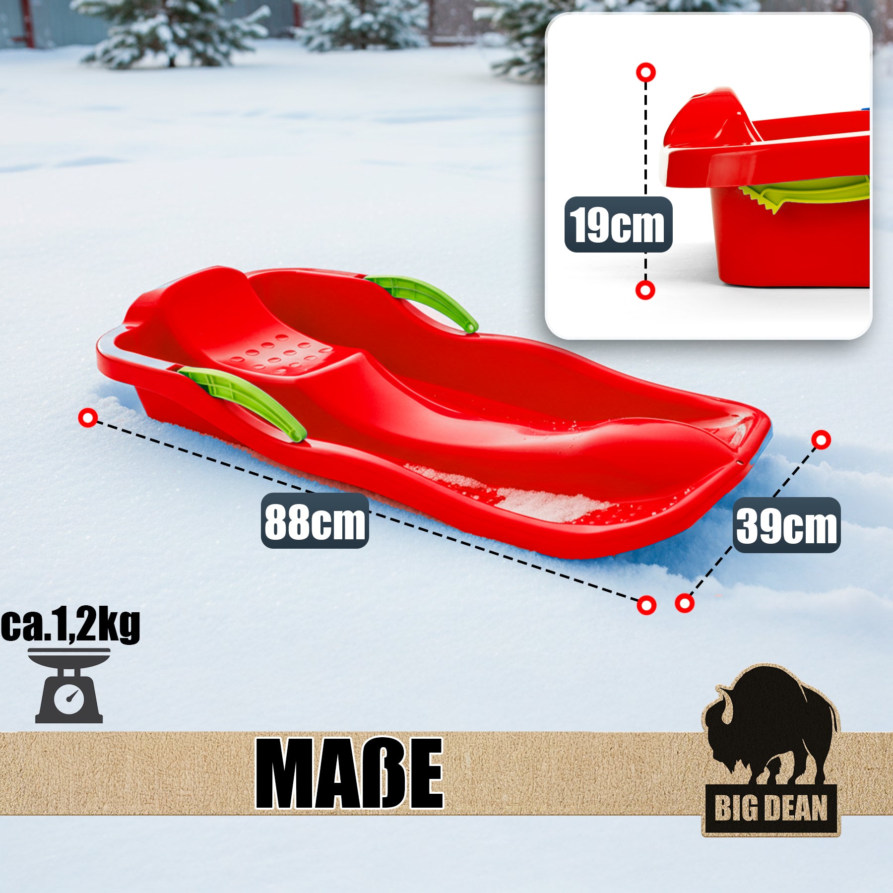 BigDean Premium Schlitten mit Bremshebel Kunststoff Leicht
