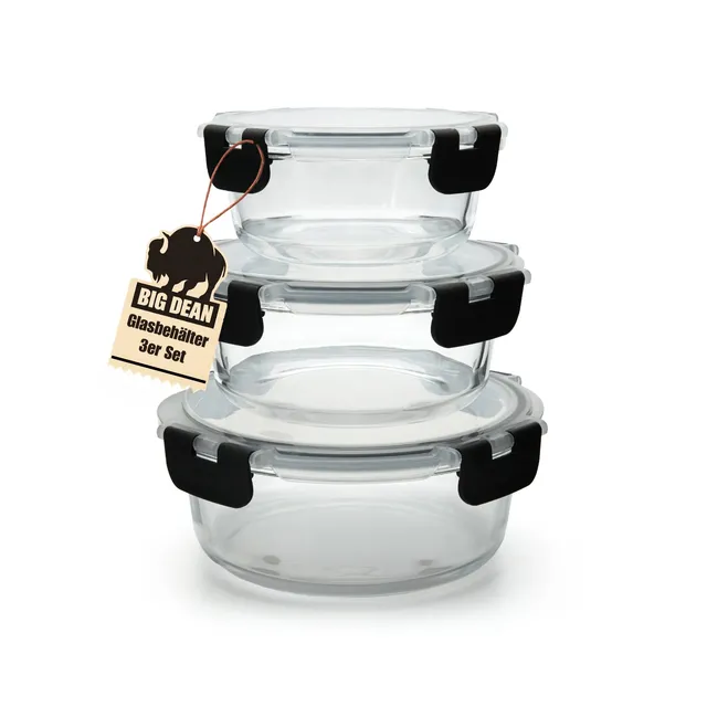BigDean Küche & Vorrat Glasbehälter mit Deckel 3er Set 400-850 ml